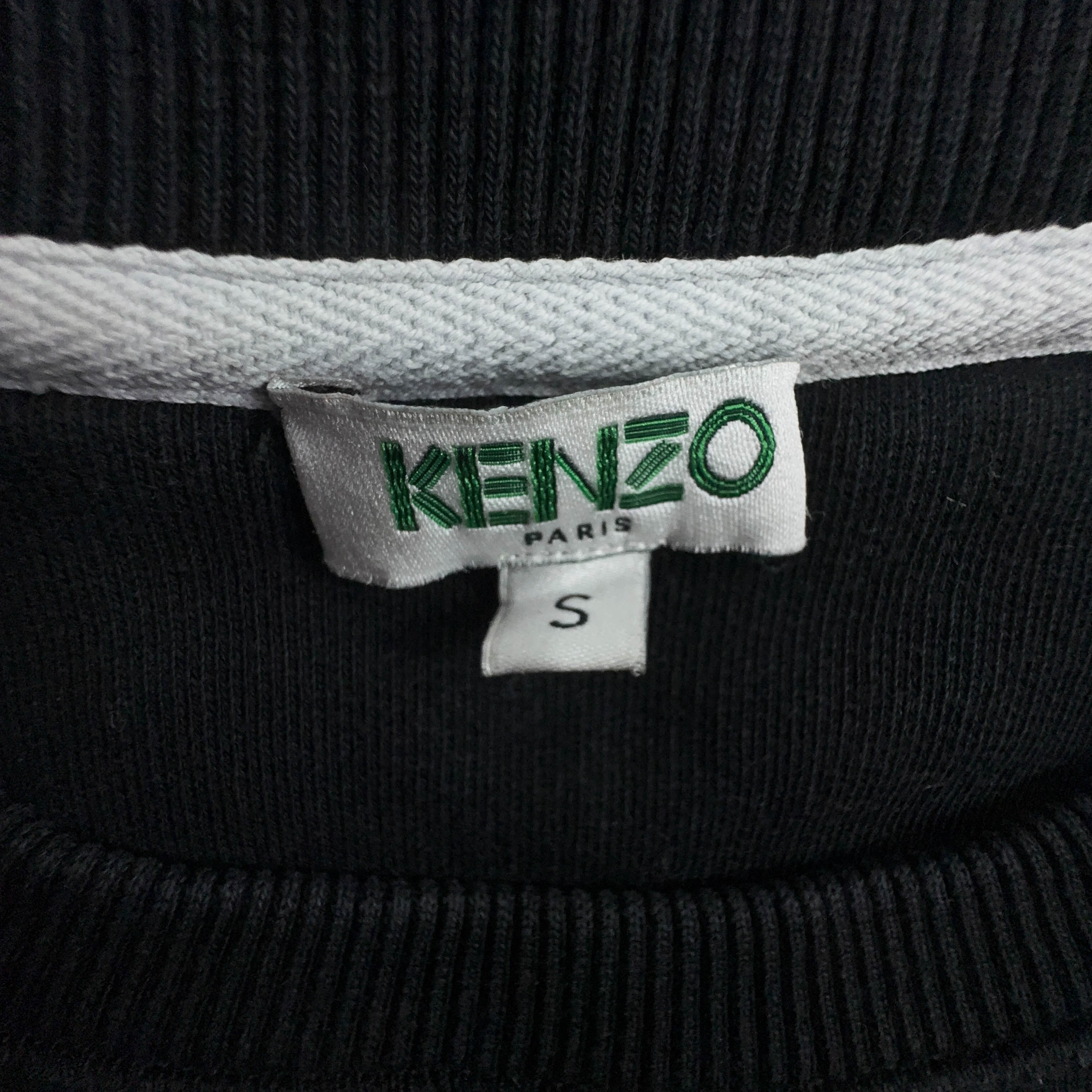 Felpa Kenzo nera a girocollo in cotone con ricamo frontale grande - Taglia S uomo