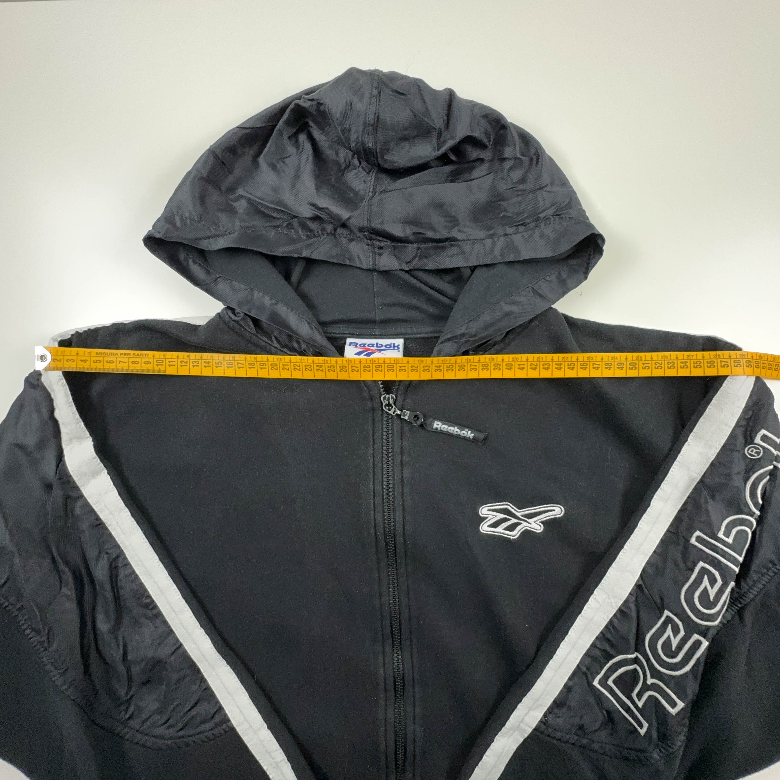 Felpa Reebok Vintage nera con zip e cappuccio anni 90 - Taglia L/XL uomo