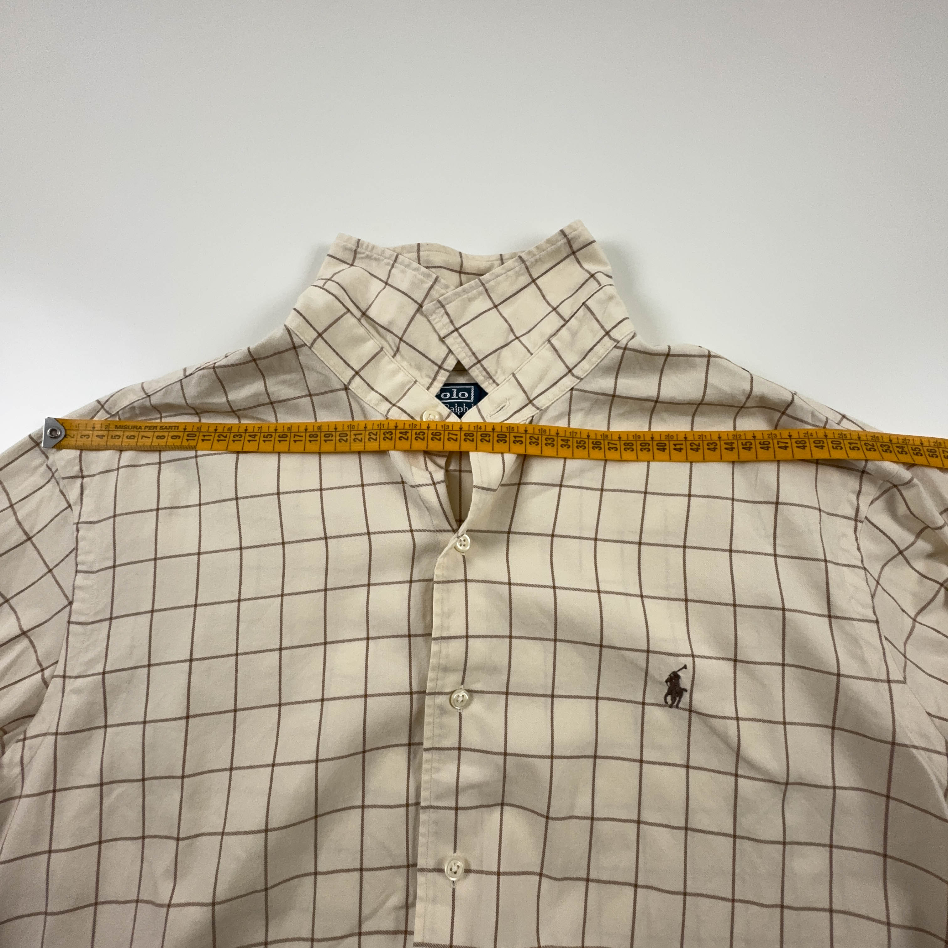 Camicia Ralph Lauren crema a quadri in cotone manica lunga - Taglia XXL uomo