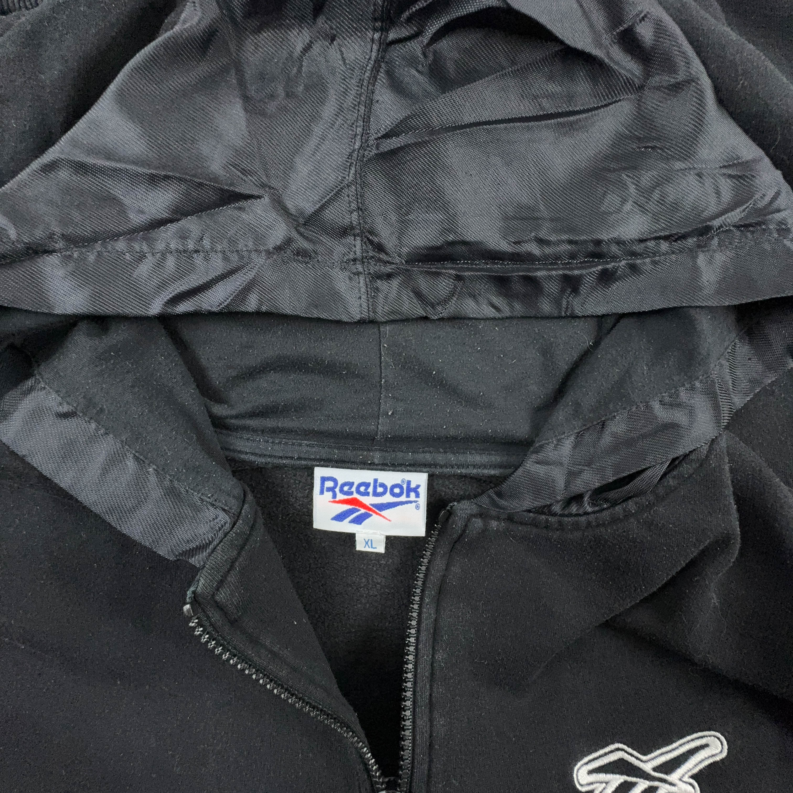 Felpa Reebok Vintage nera con zip e cappuccio anni 90 - Taglia L/XL uomo