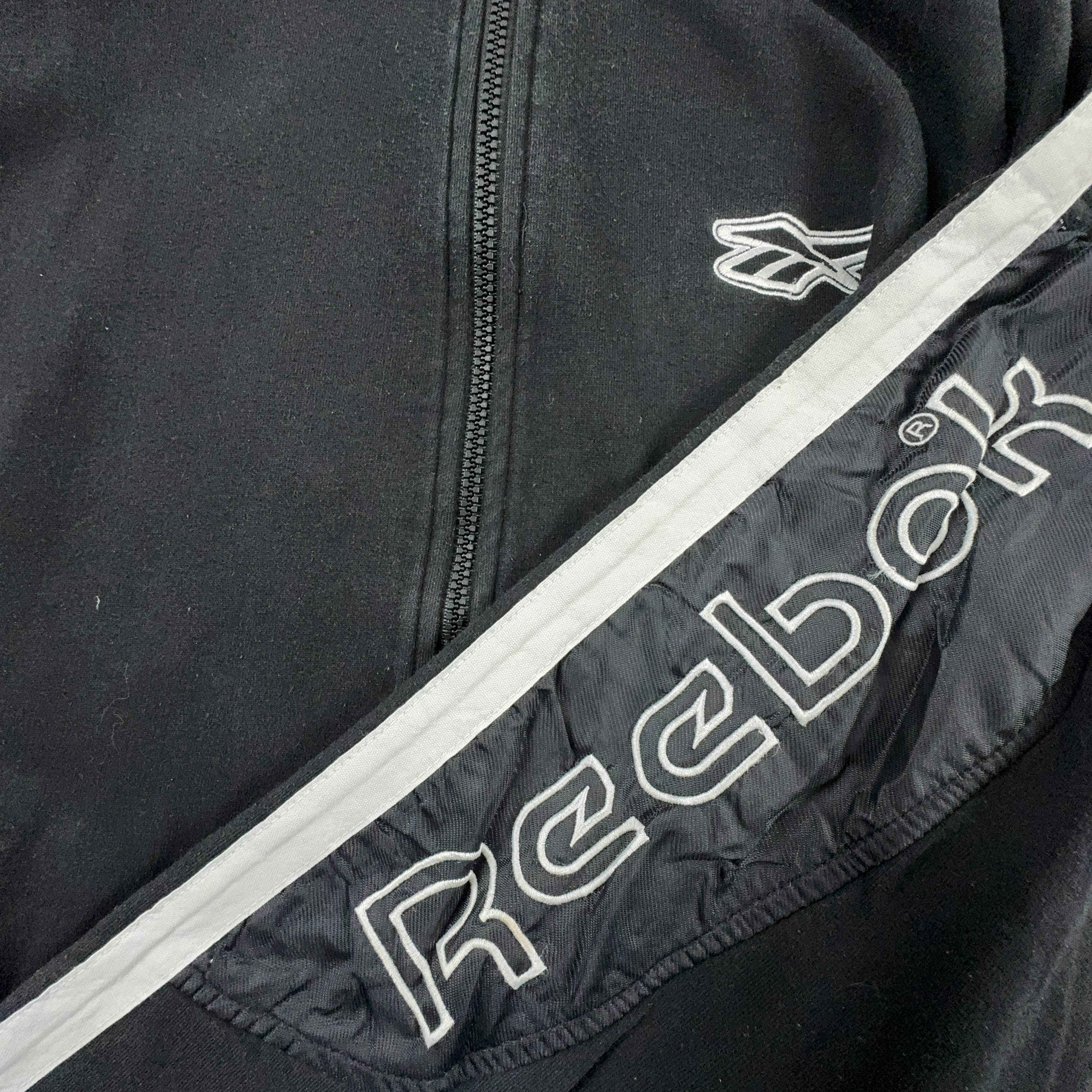 Felpa Reebok Vintage nera con zip e cappuccio anni 90 - Taglia L/XL uomo