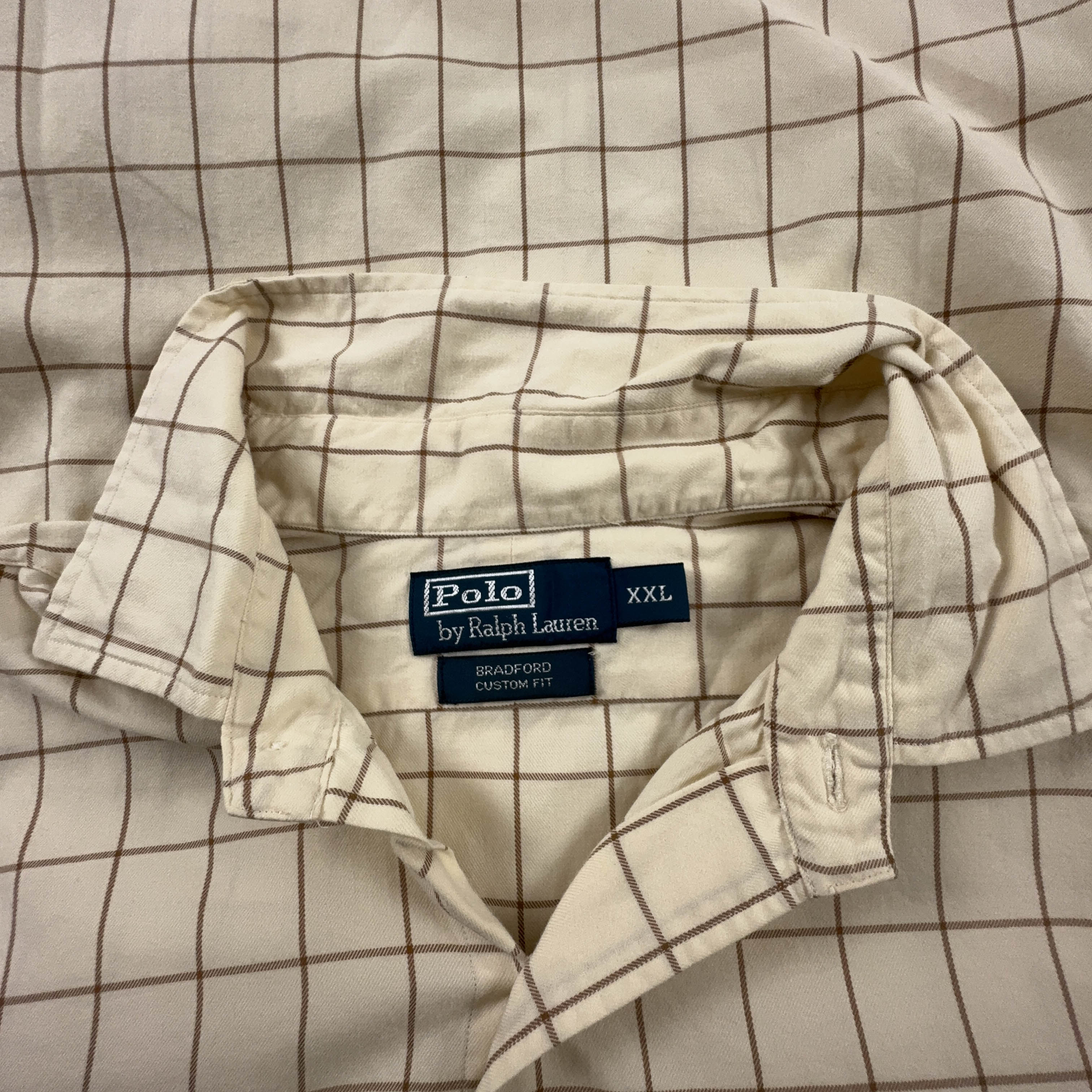 Camicia Ralph Lauren crema a quadri in cotone manica lunga - Taglia XXL uomo