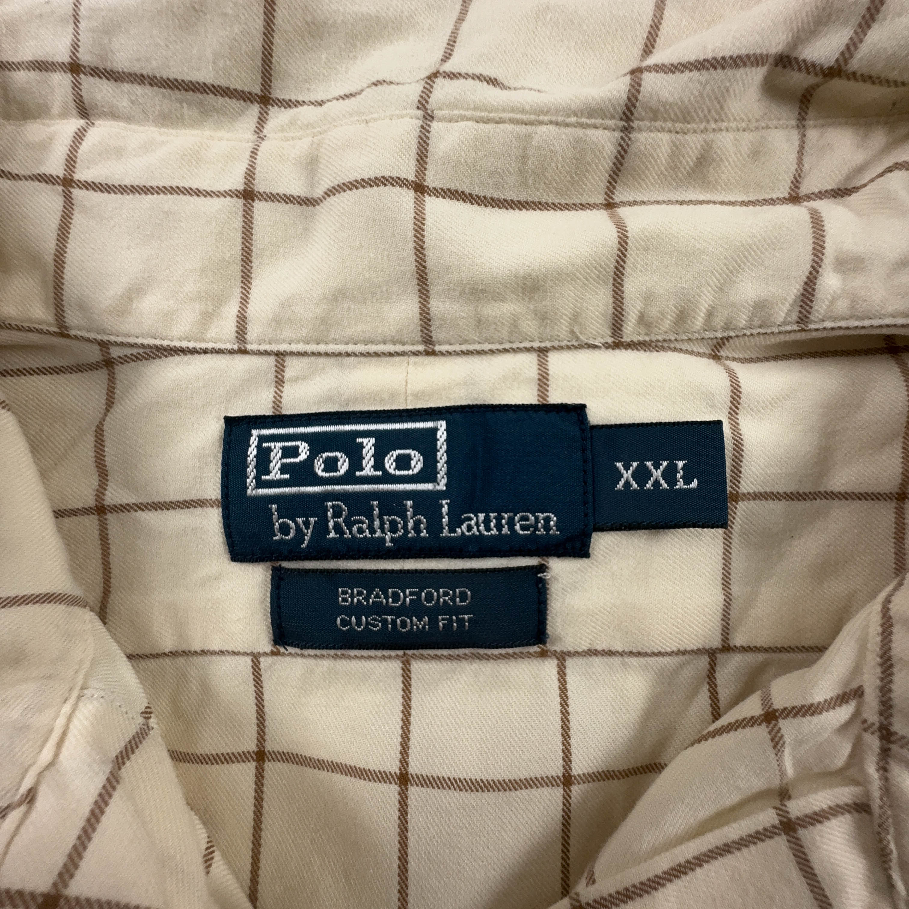 Camicia Ralph Lauren crema a quadri in cotone manica lunga - Taglia XXL uomo