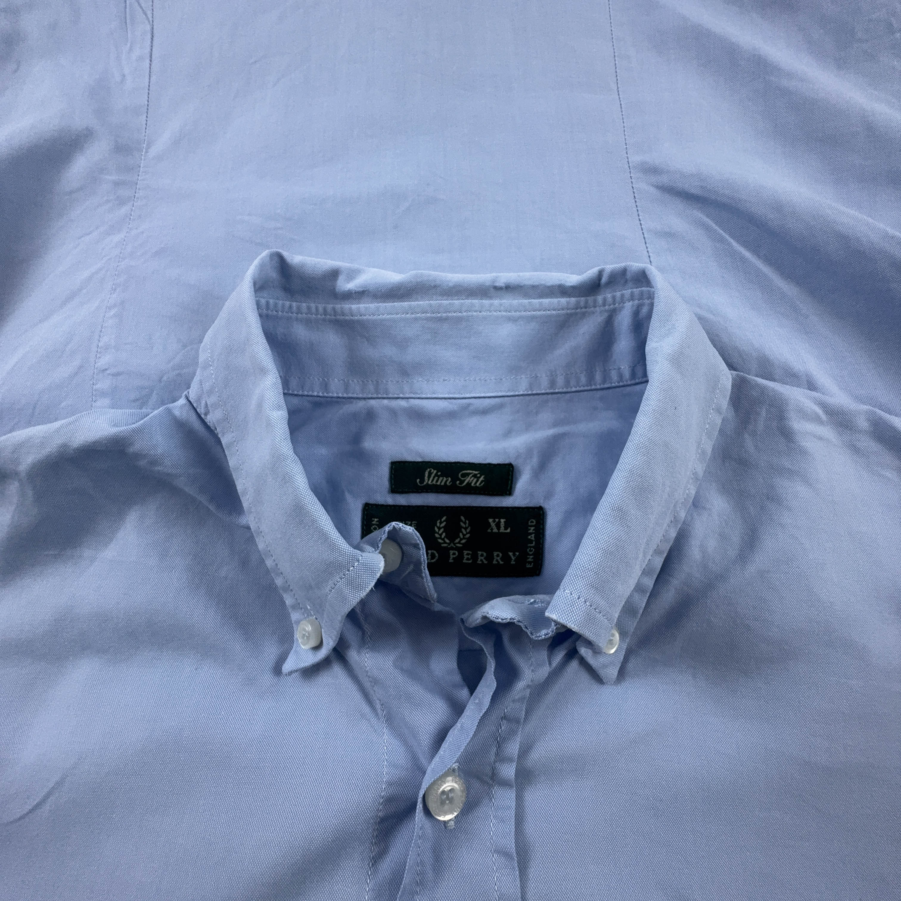 Camicia Fred Perry azzurra a tinta unita in cotone manica lunga slim fit - Taglia XL uomo