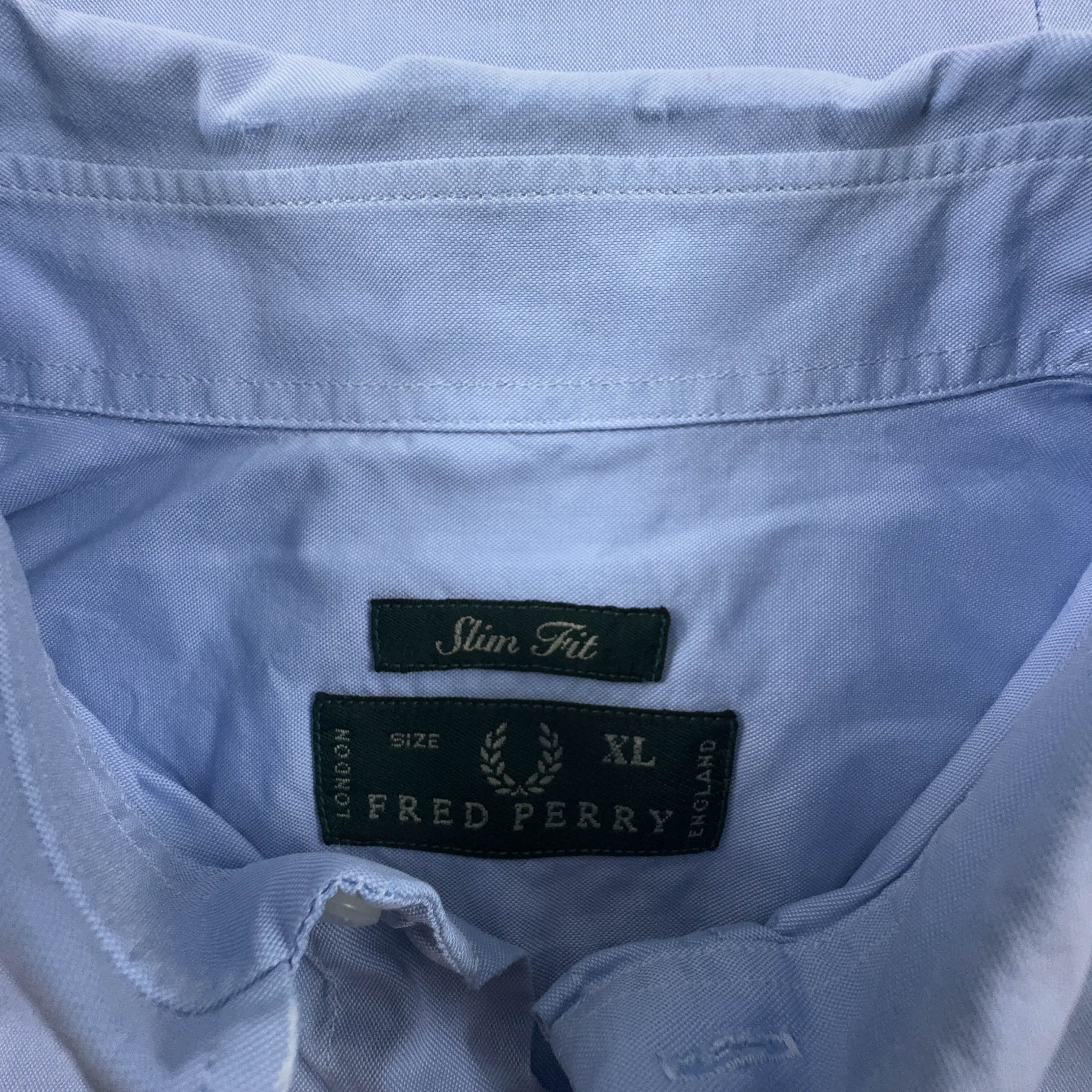 Camicia Fred Perry azzurra a tinta unita in cotone manica lunga slim fit - Taglia XL uomo