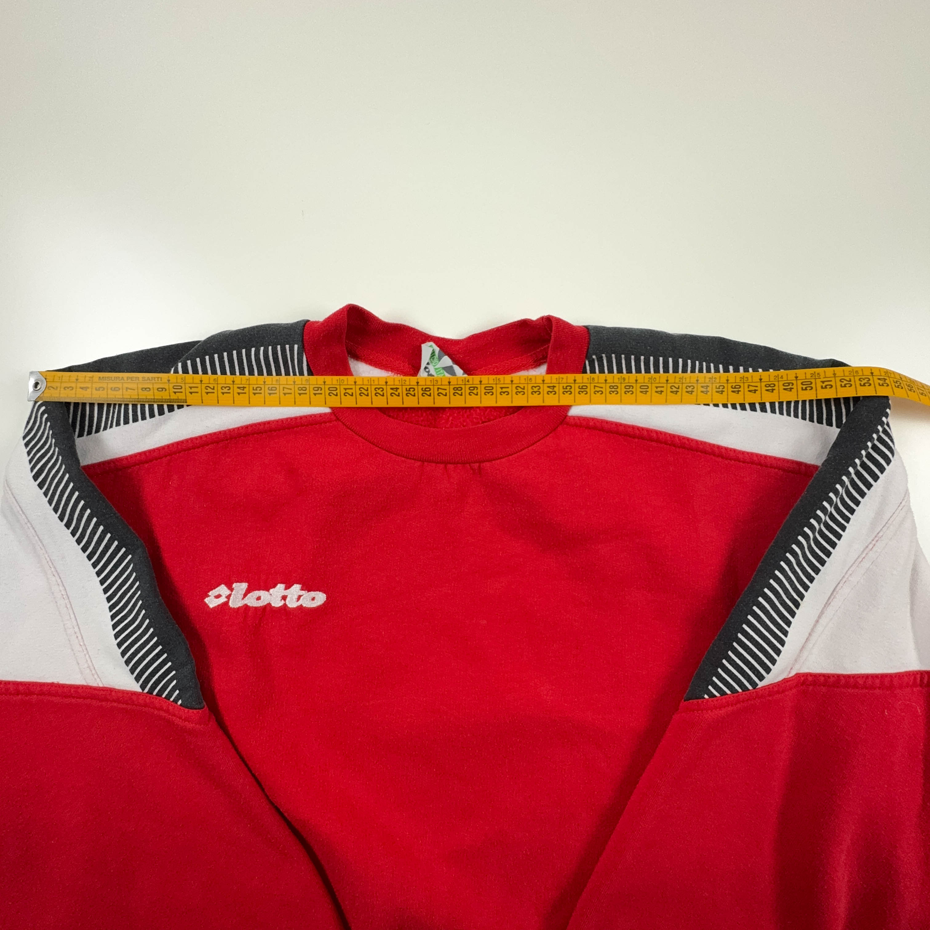 Felpa Lotto Vintage rossa e grigia a girocollo in cotone anni 90 - Taglia 50 uomo