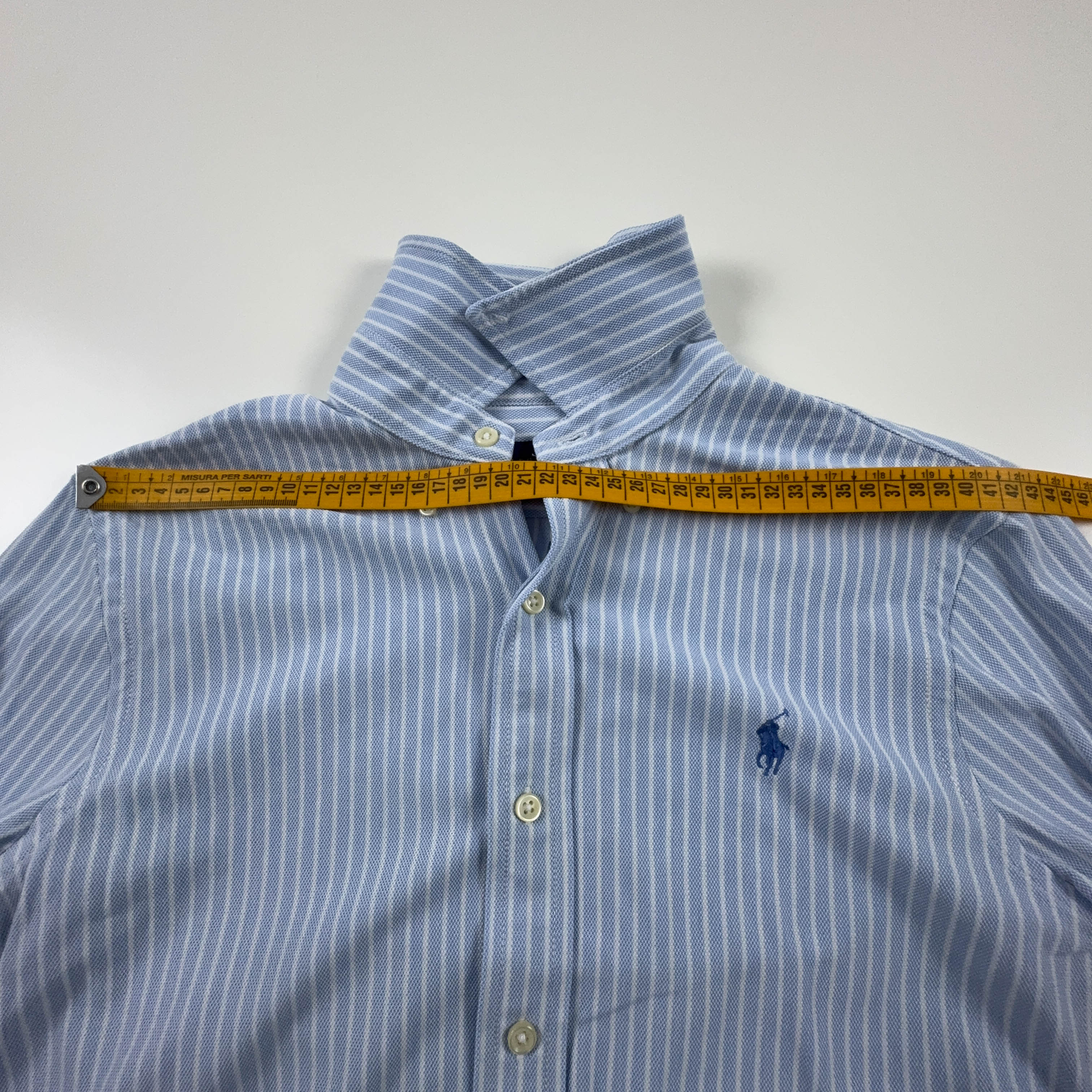 Camicia Ralph Lauren azzurra e bianca a righe in cotone manica lunga - Taglia S uomo
