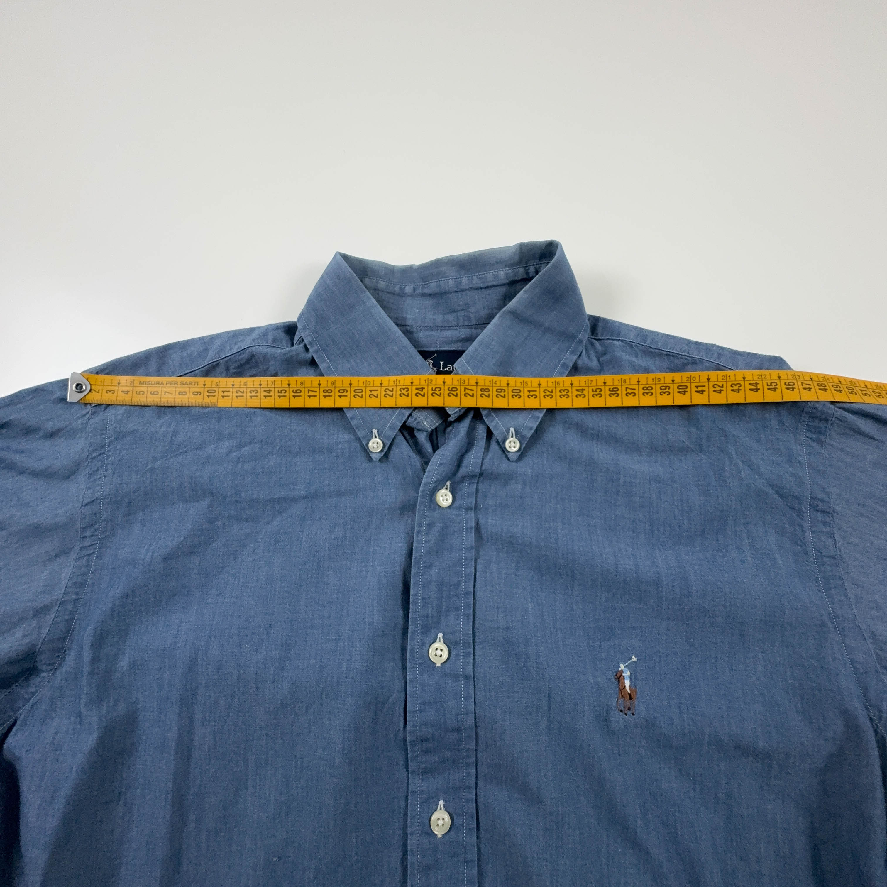 Camicia Ralph Lauren blu tinta unita in cotone manica lunga - Taglia S/M uomo