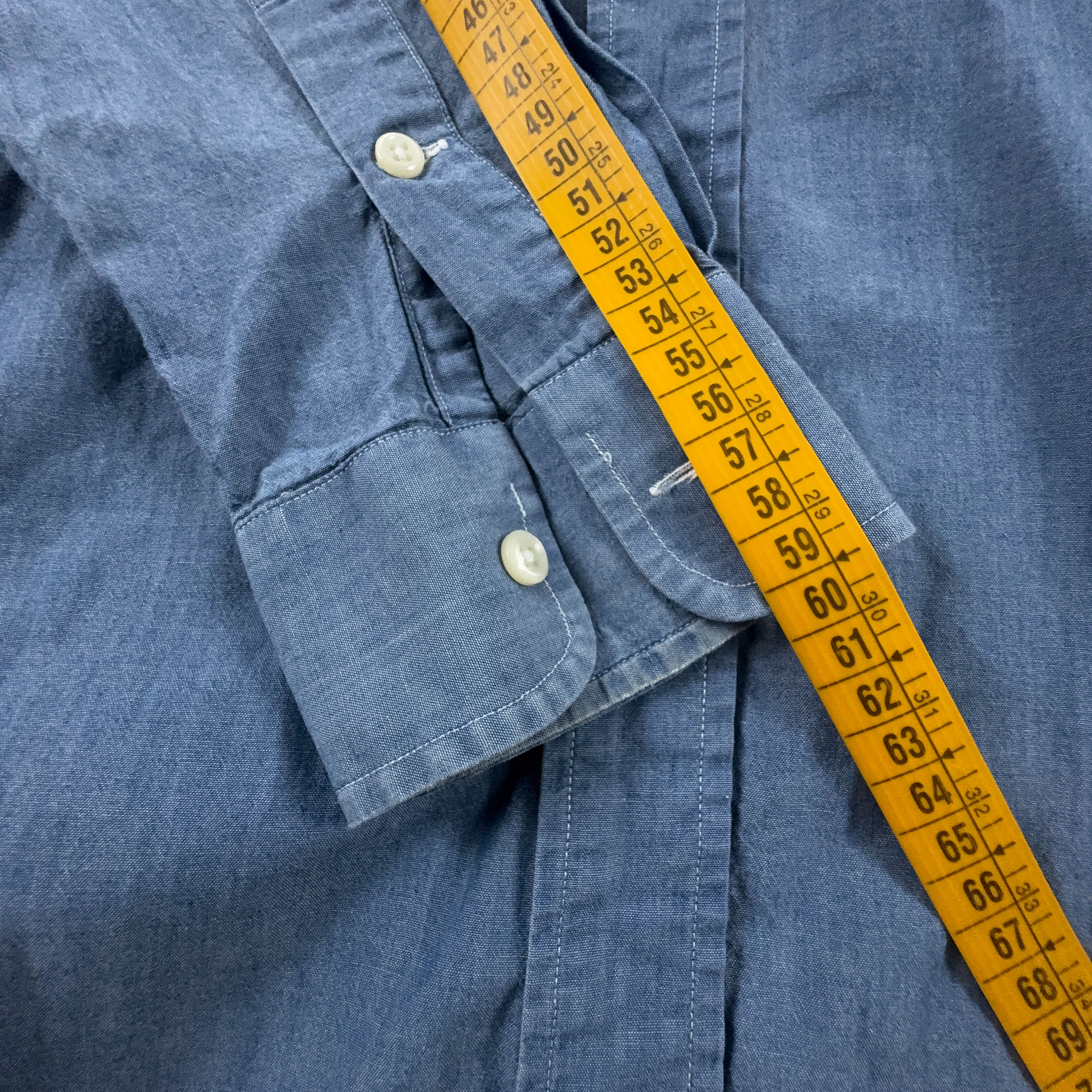 Camicia Ralph Lauren blu tinta unita in cotone manica lunga - Taglia S/M uomo