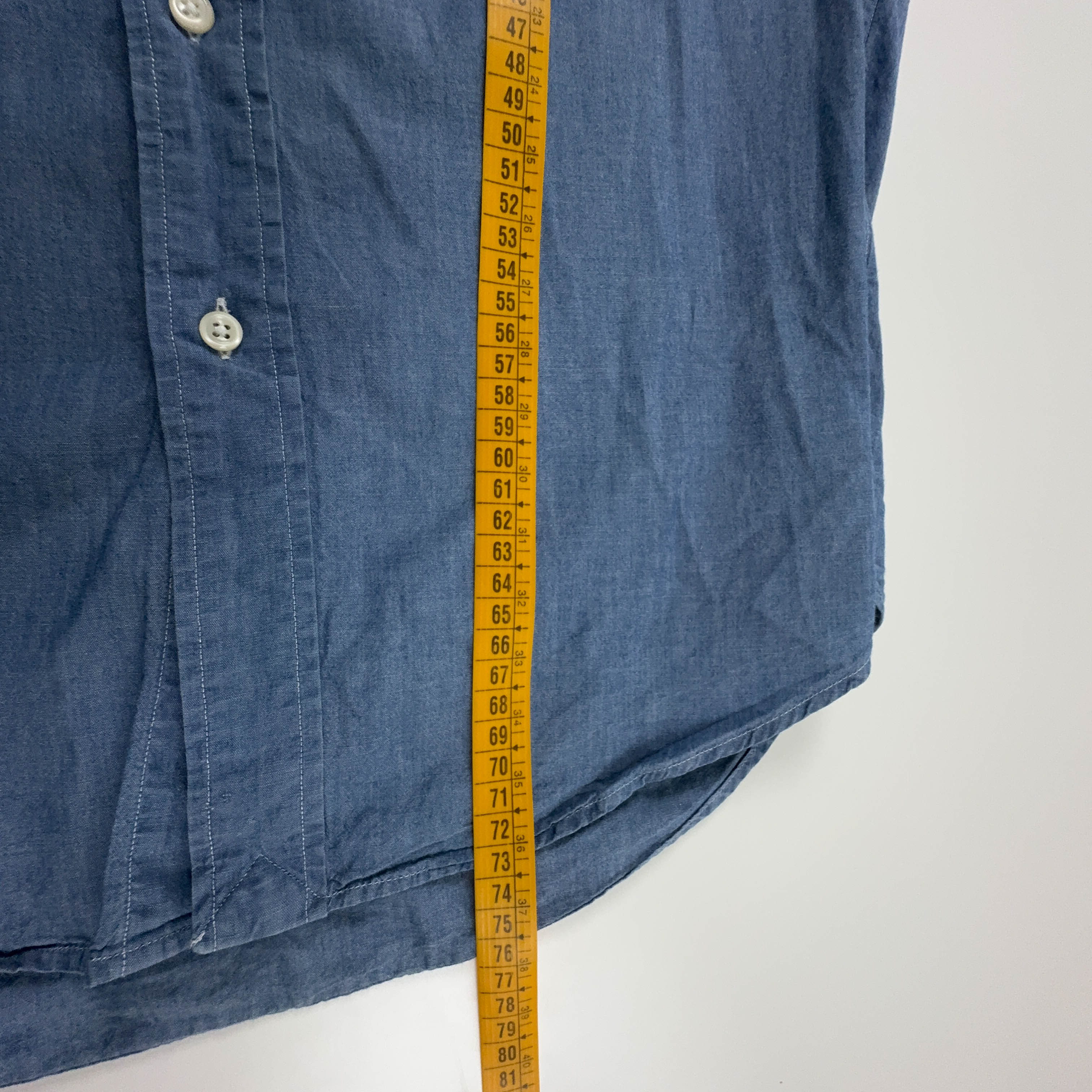 Camicia Ralph Lauren blu tinta unita in cotone manica lunga - Taglia S/M uomo