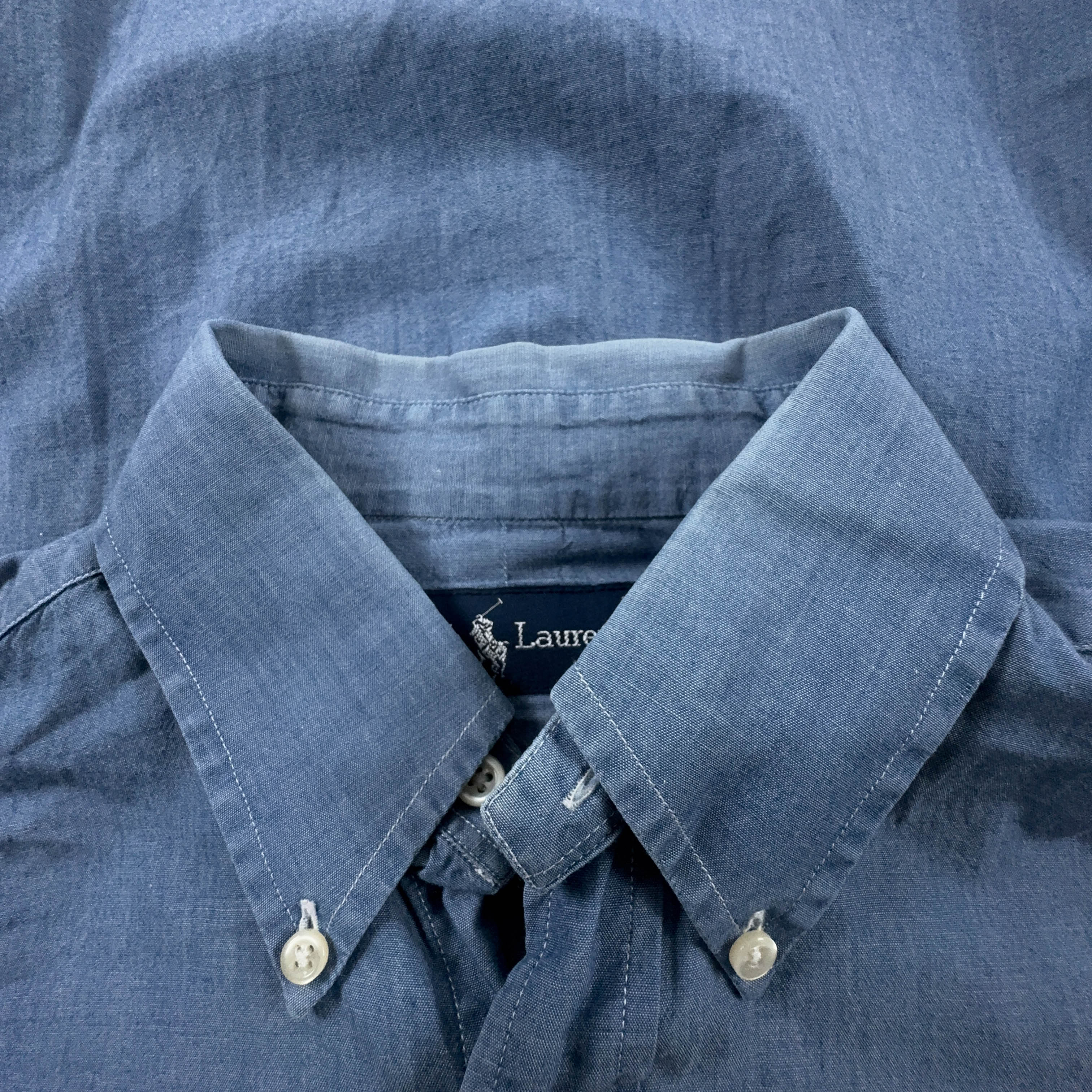 Camicia Ralph Lauren blu tinta unita in cotone manica lunga - Taglia S/M uomo