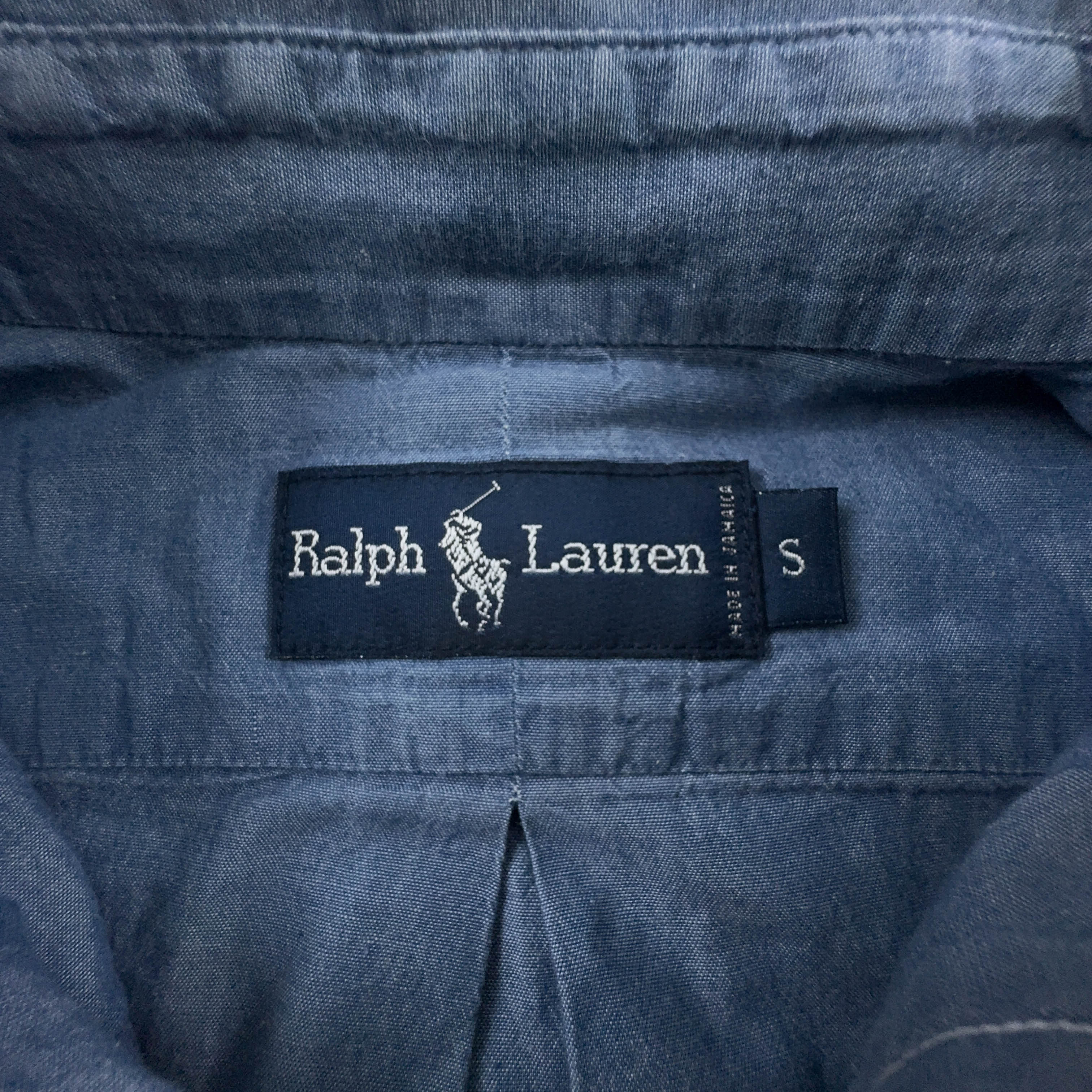 Camicia Ralph Lauren blu tinta unita in cotone manica lunga - Taglia S/M uomo