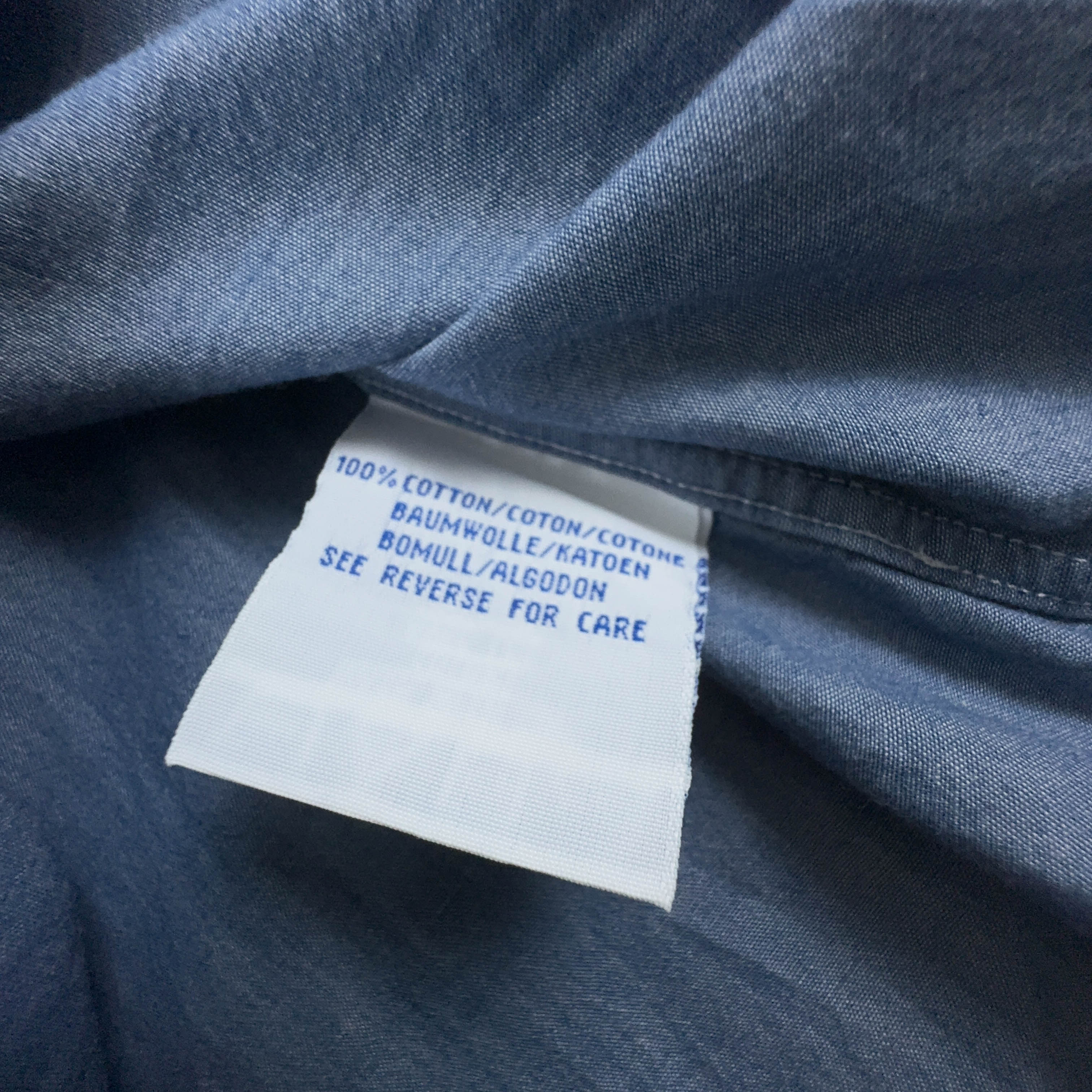 Camicia Ralph Lauren blu tinta unita in cotone manica lunga - Taglia S/M uomo