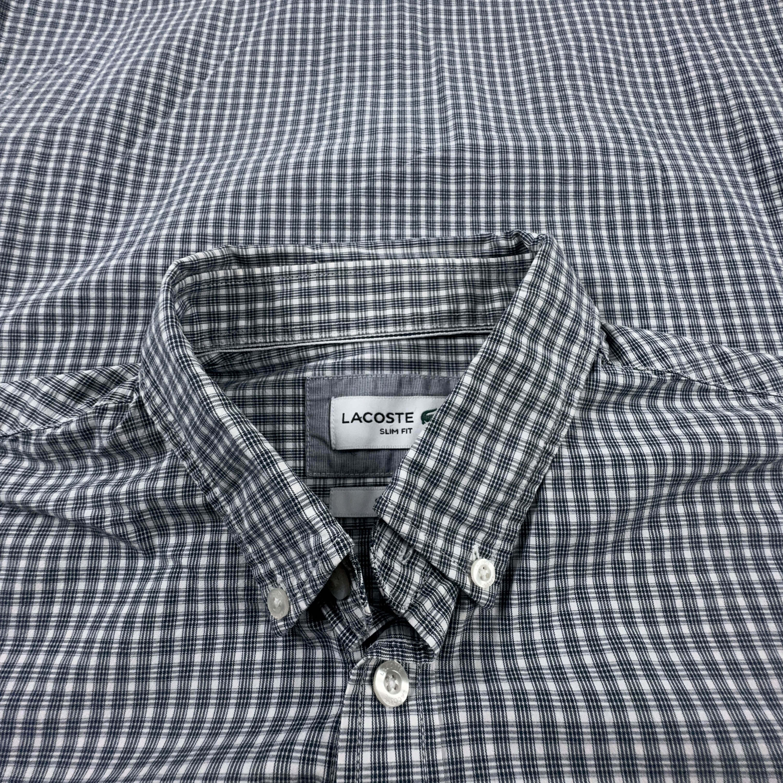 Camicia Lacoste bianca e nera a quadri in cotone slim fit - Taglia 41 uomo