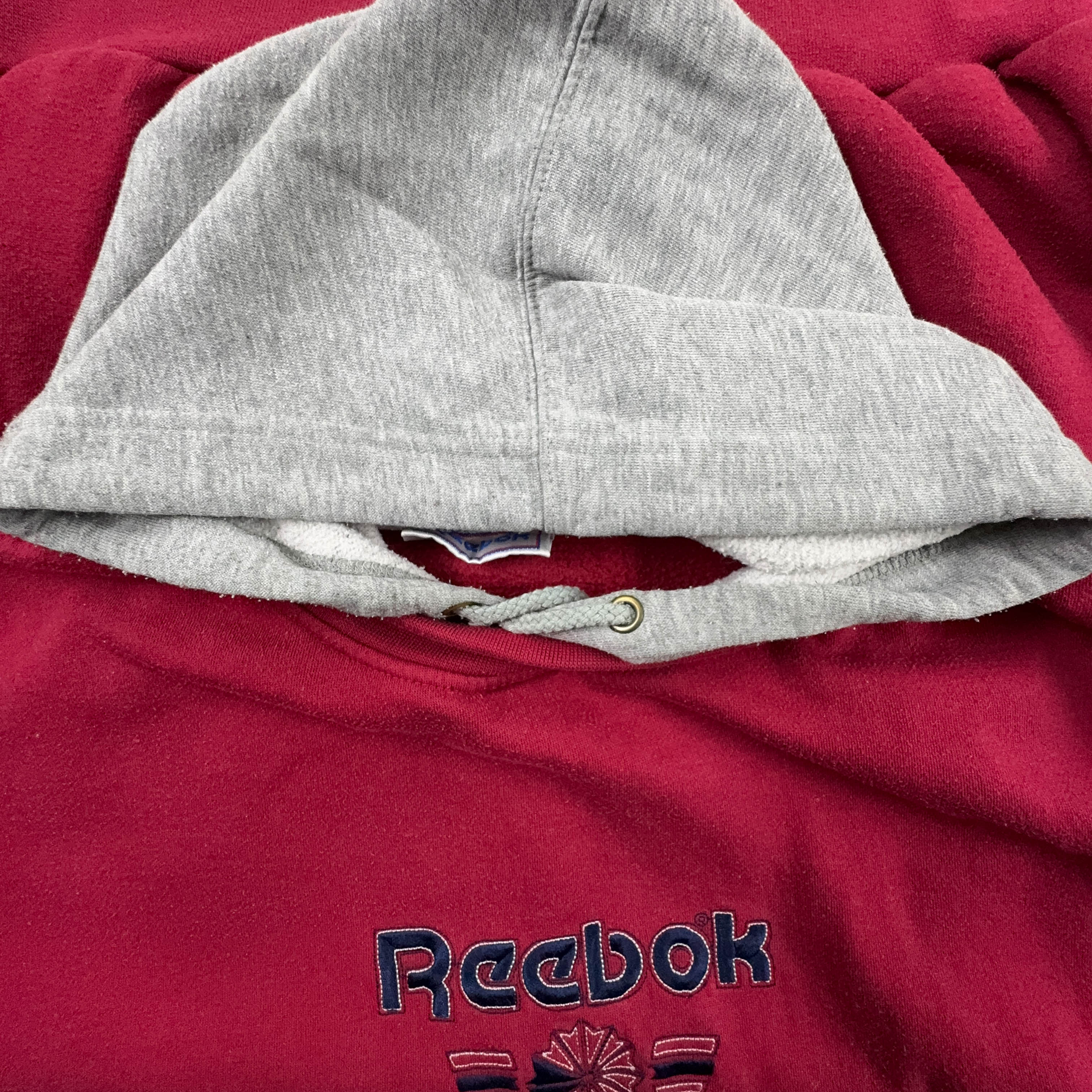 Felpa Reebok Vintage rossa con cappuccio e logo ricamato anni 90 - Taglia L/XL uomo
