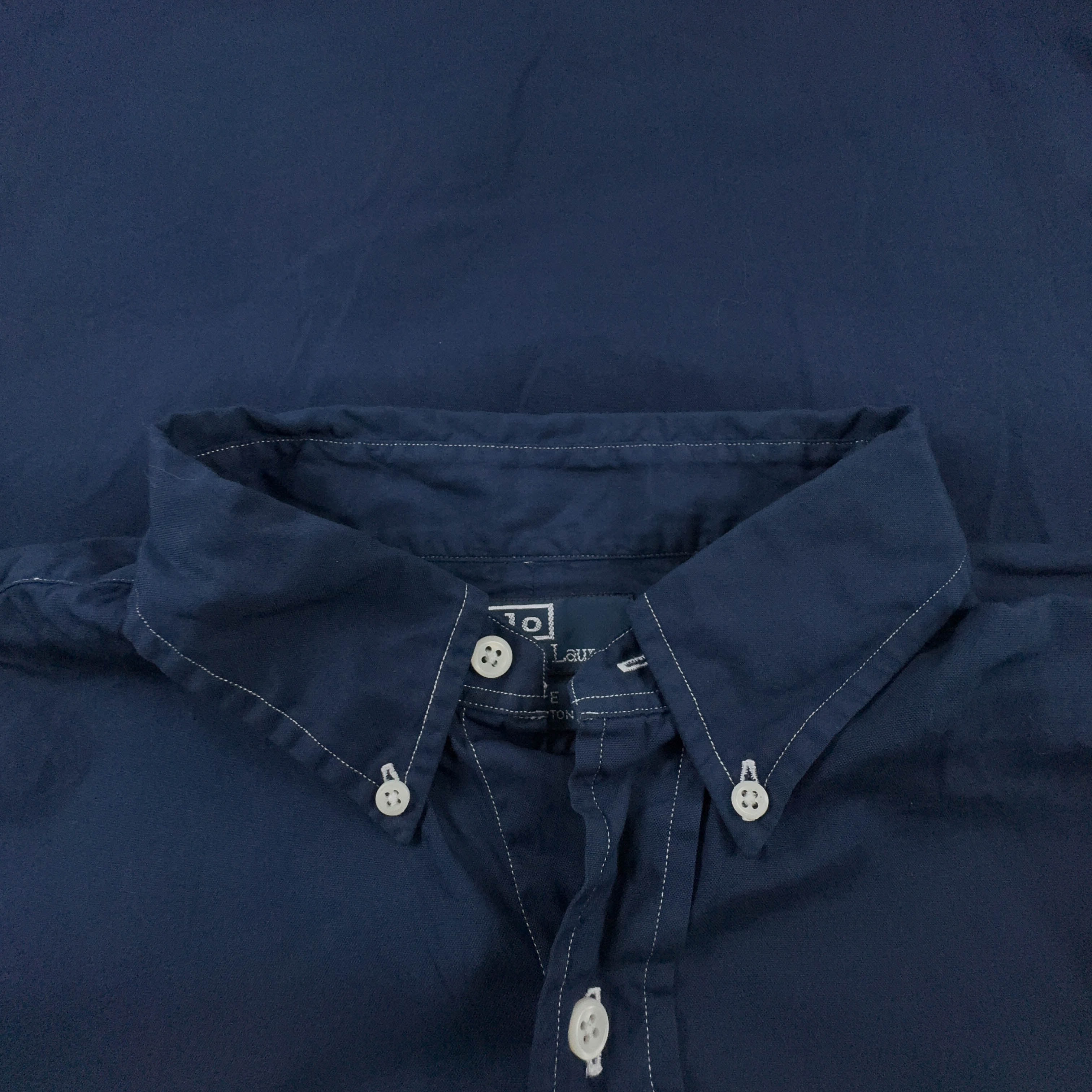 Camicia Ralph Lauren blu scura tinta unita in cotone manica corta - Taglia L/XL uomo