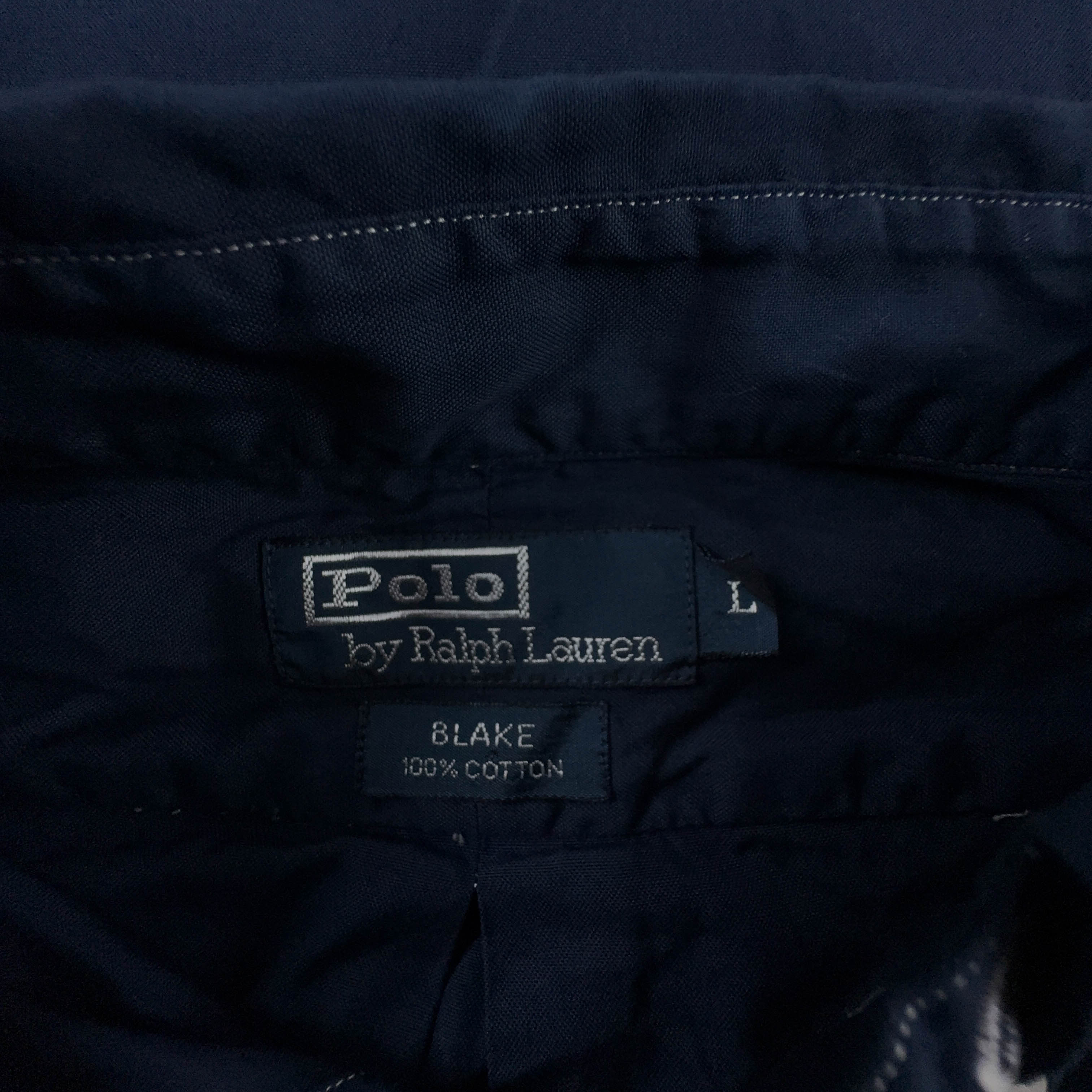 Camicia Ralph Lauren blu scura tinta unita in cotone manica corta - Taglia L/XL uomo