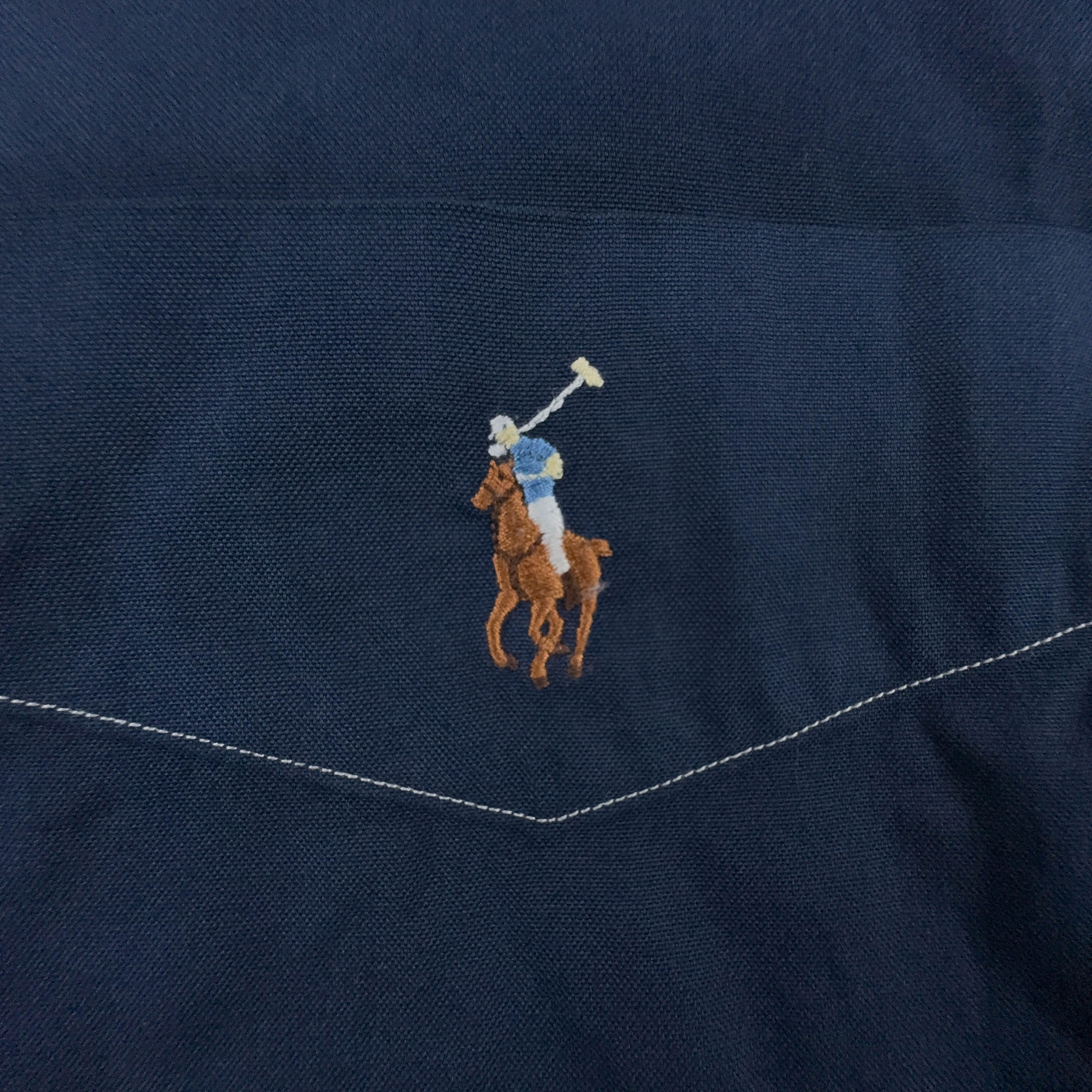 Camicia Ralph Lauren blu scura tinta unita in cotone manica corta - Taglia L/XL uomo