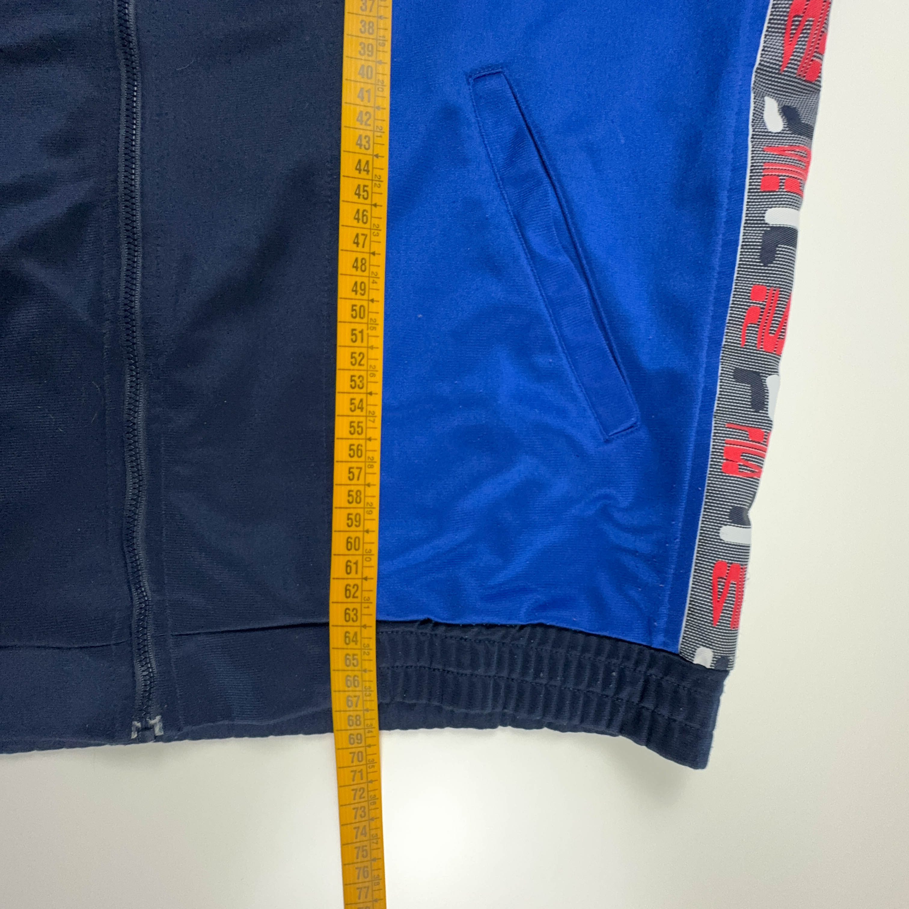 Felpa Fila Vintage blu geometrica con zip anni 90 - Taglia I50 uomo