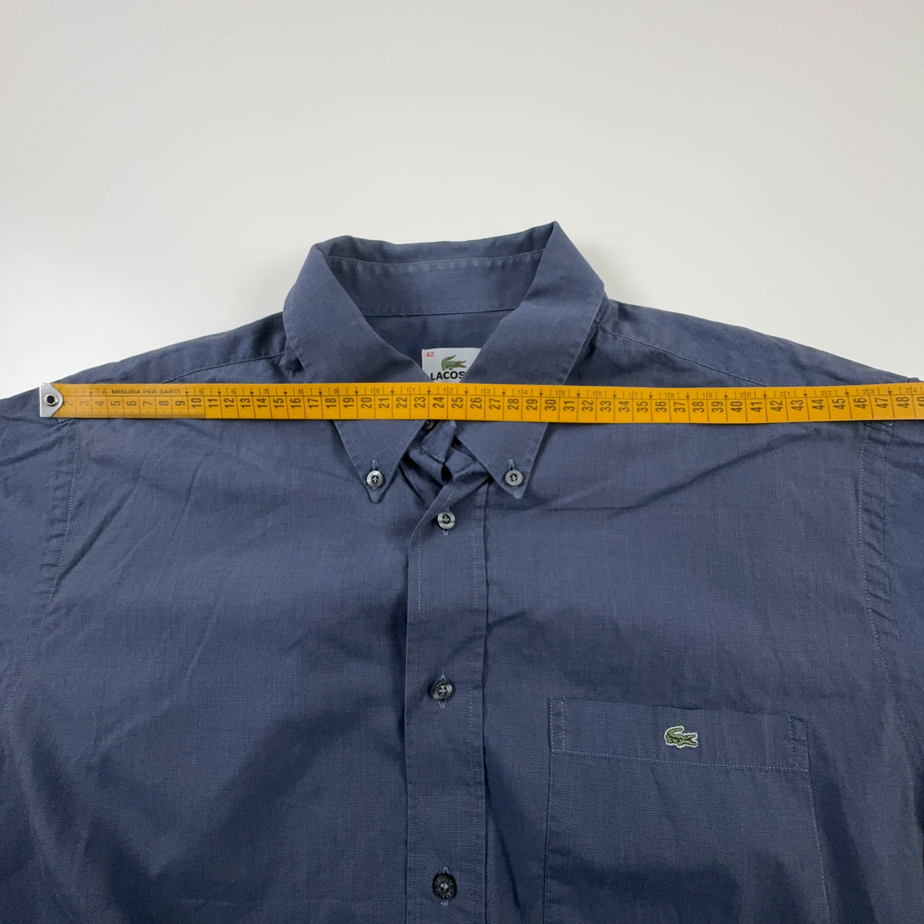 Camicia Lacoste blu tinta unita in cotone manica corta - Taglia 42 uomo