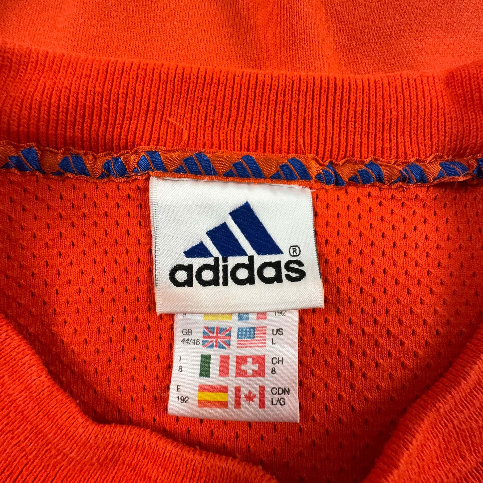 Felpa Adidas Vintage arancione a girocollo anni 90/2000 con ricamo - Taglia L/XL uomo