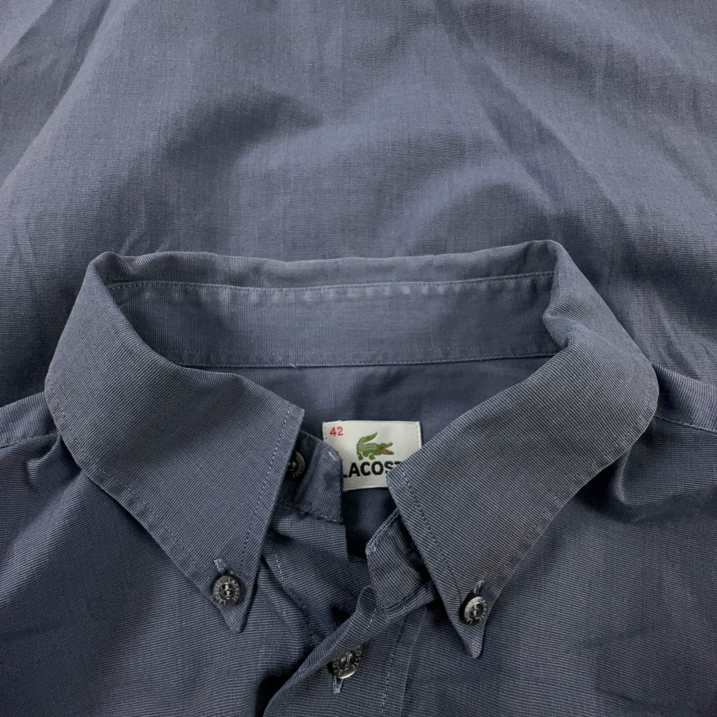 Camicia Lacoste blu tinta unita in cotone manica corta - Taglia 42 uomo