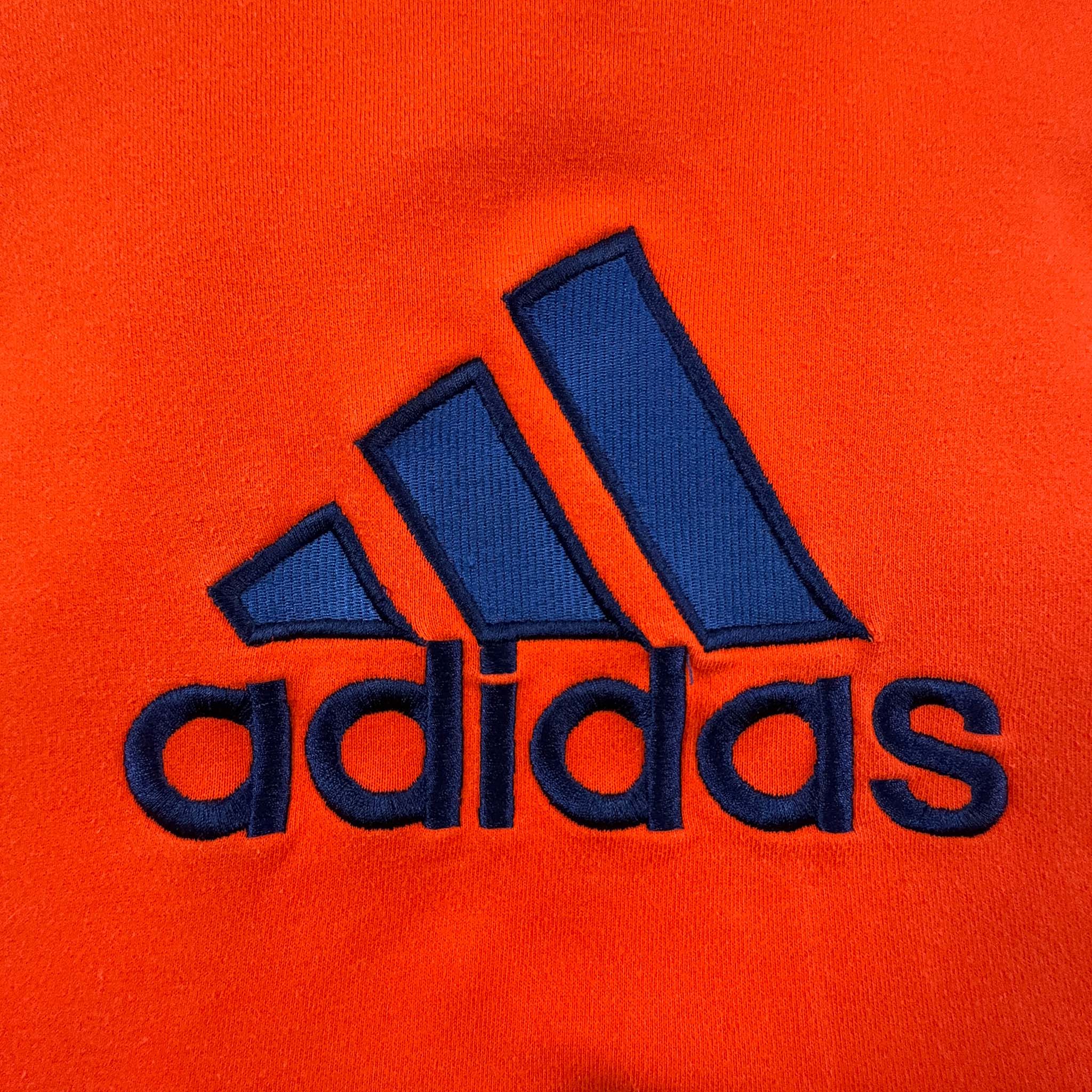 Felpa Adidas Vintage arancione a girocollo anni 90/2000 con ricamo - Taglia L/XL uomo