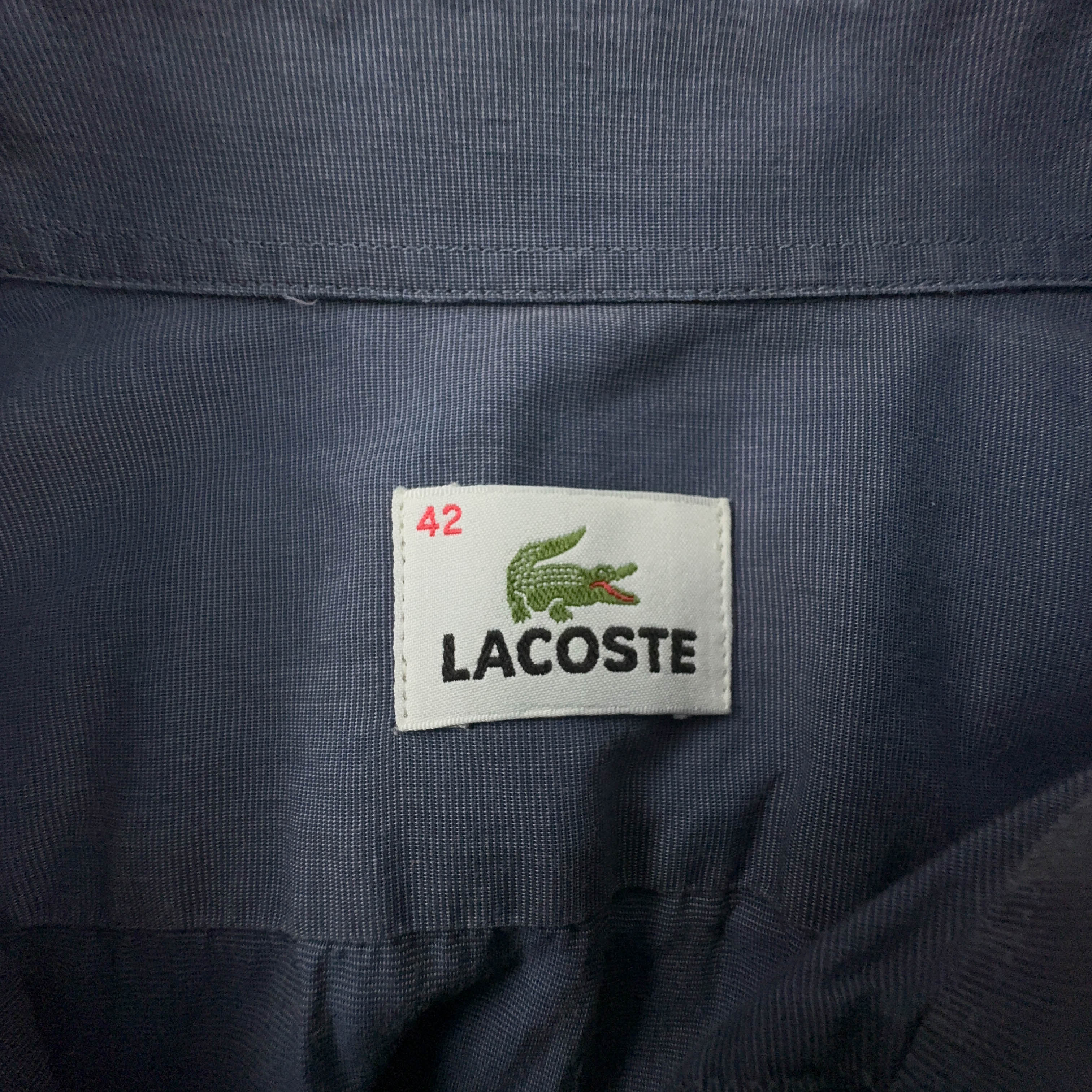 Camicia Lacoste blu tinta unita in cotone manica corta - Taglia 42 uomo