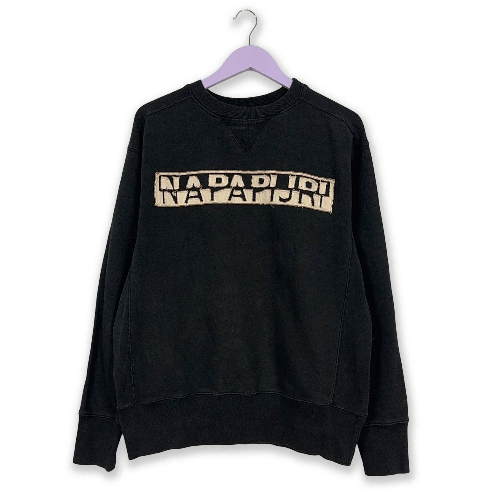 Felpa Napapijri nera a girocollo in cotone con logo ricamato - Taglia L/XL uomo