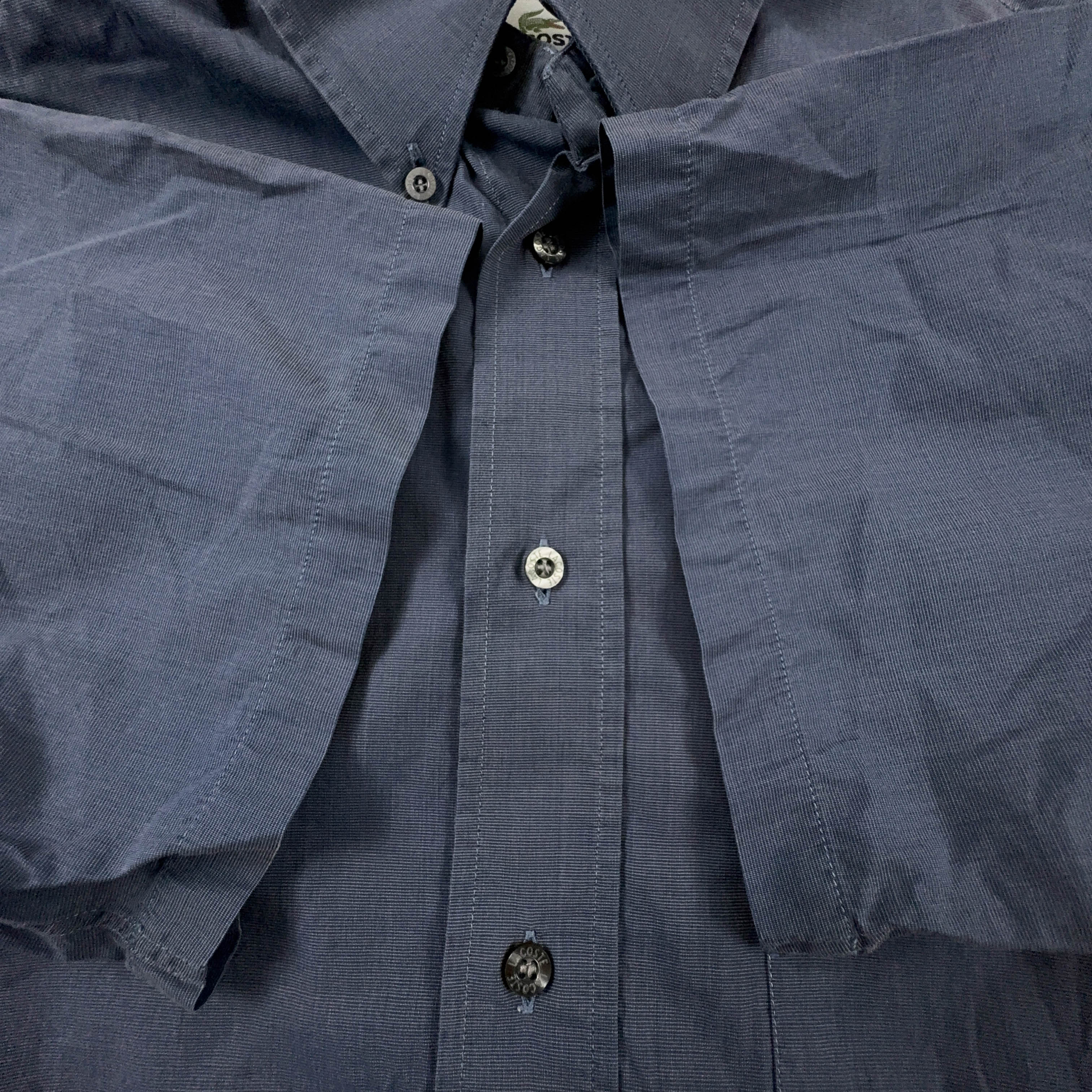 Camicia Lacoste blu tinta unita in cotone manica corta - Taglia 42 uomo