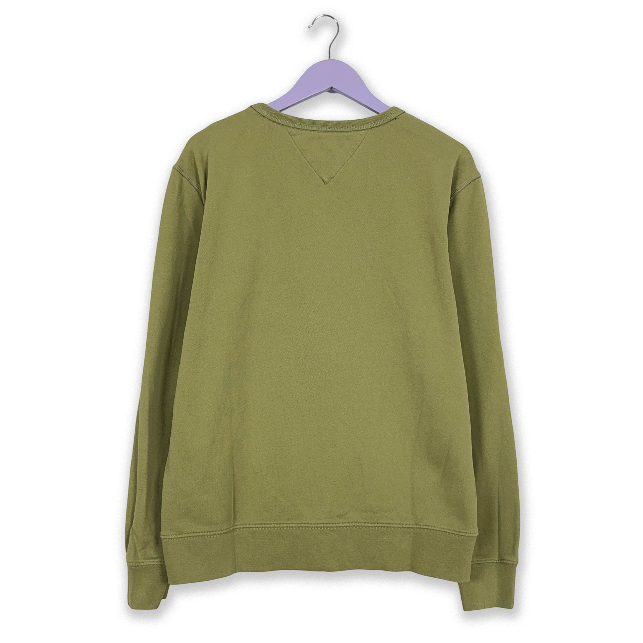 Felpa Tommy Hilfiger verde a girocollo in cotone con logo ricamato - Taglia XL uomo