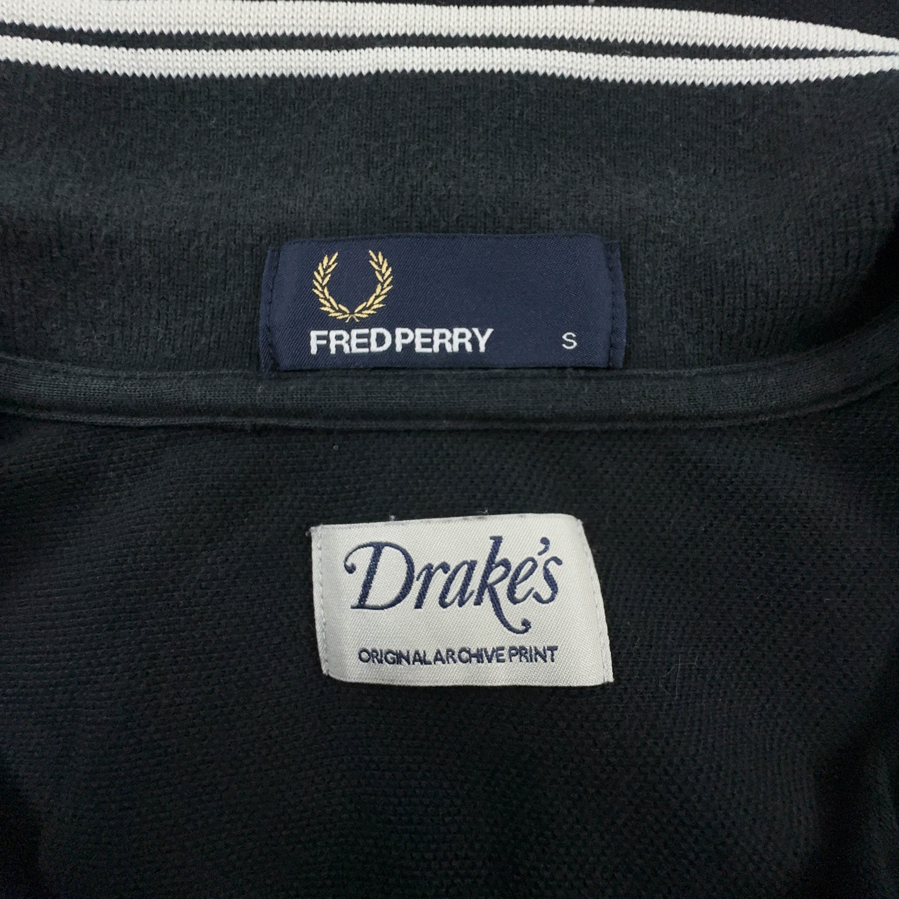 Polo Fred Perry nera tinta unita Drake's print manica corta - Taglia S uomo