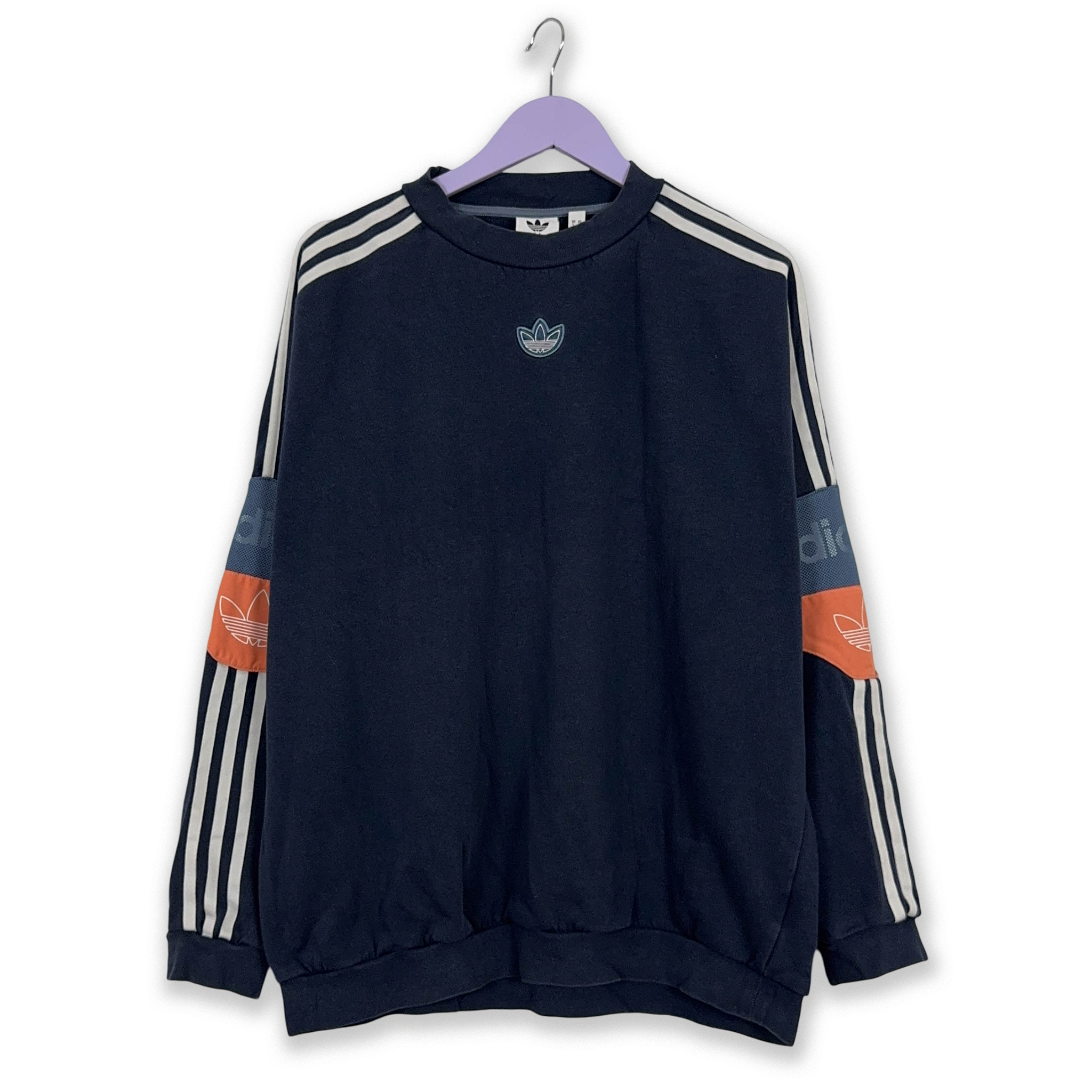 Felpa Adidas blu a girocollo logo centrale - Taglia L/XL uomo