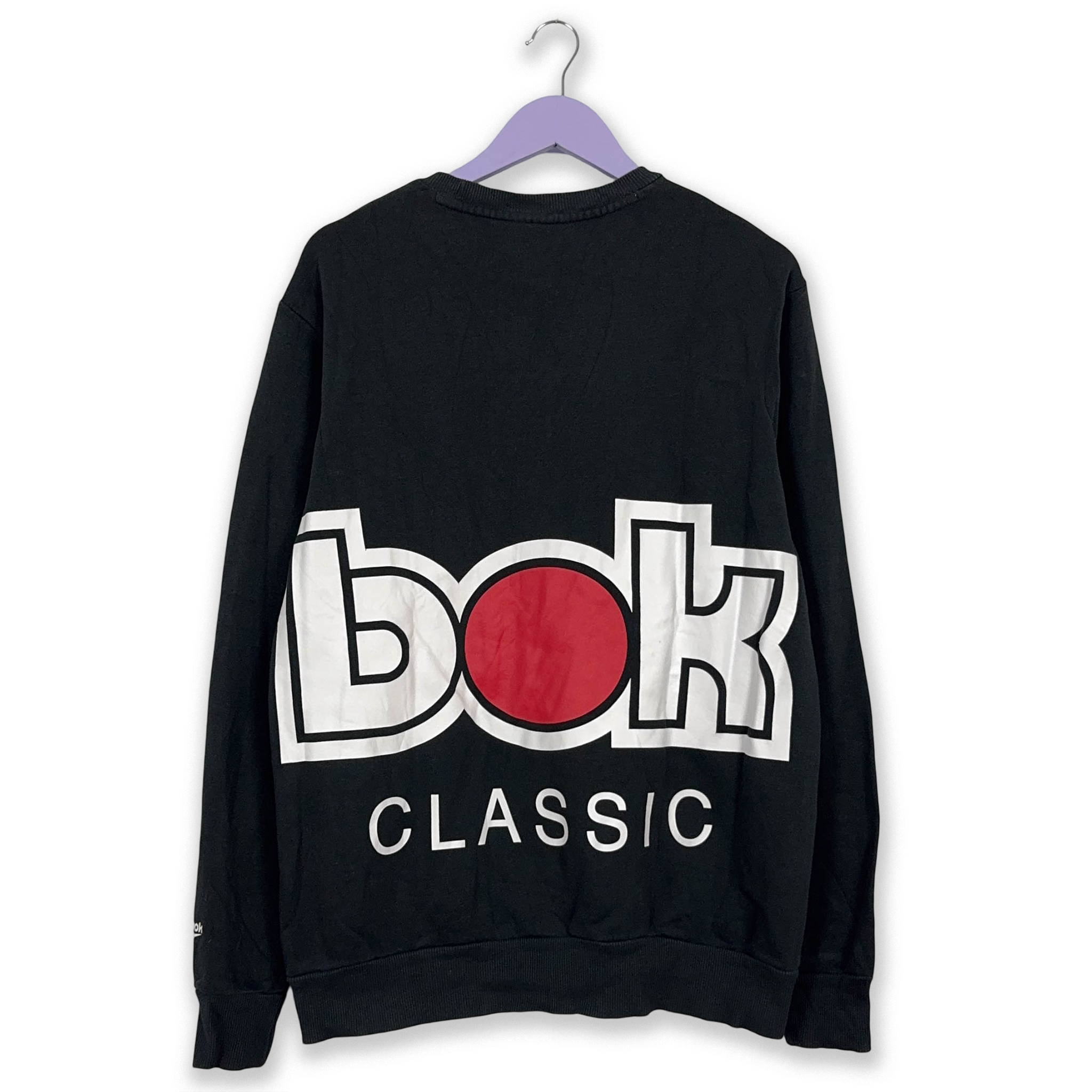 Felpa Reebok nera a girocollo in cotone logo stampato grande - Taglia L uomo