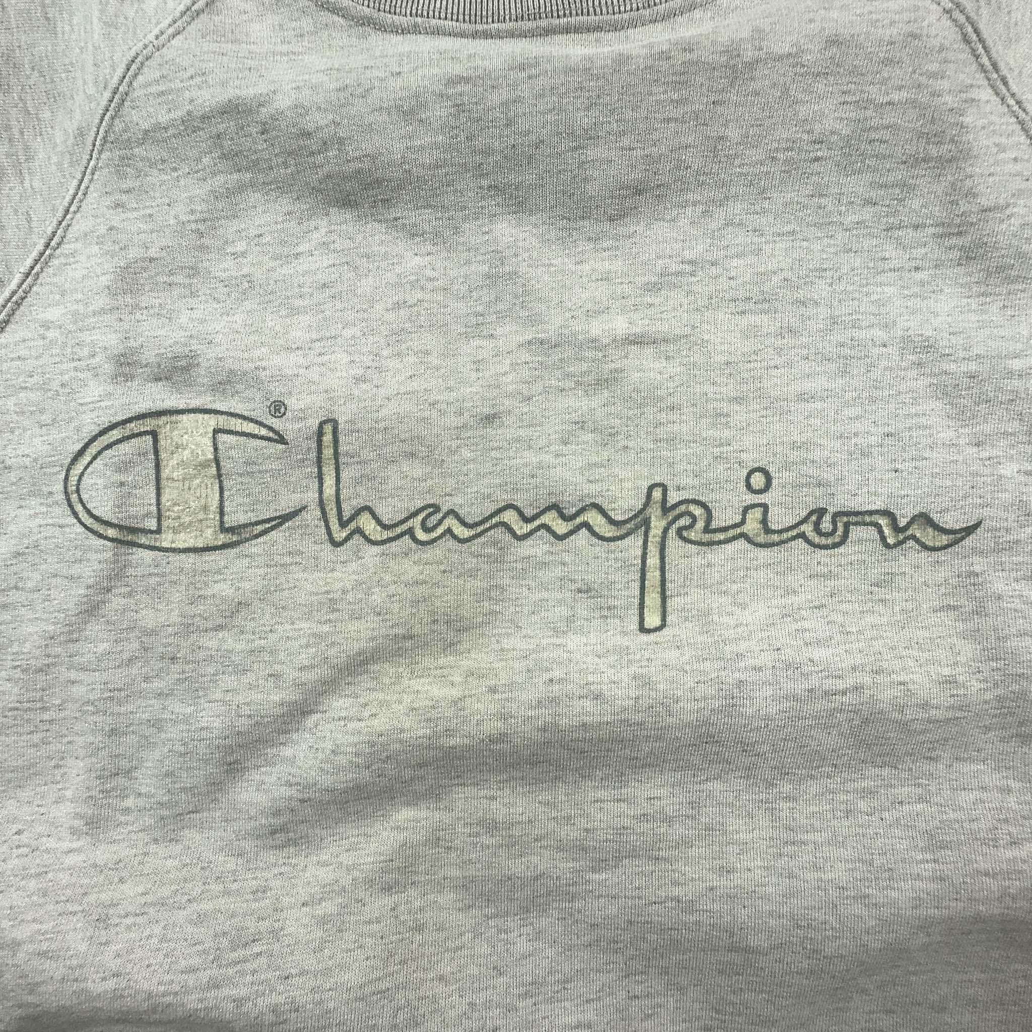 Felpa Champion Vintage grigia a girocollo anni 80 con logo stampato - Taglia XL uomo