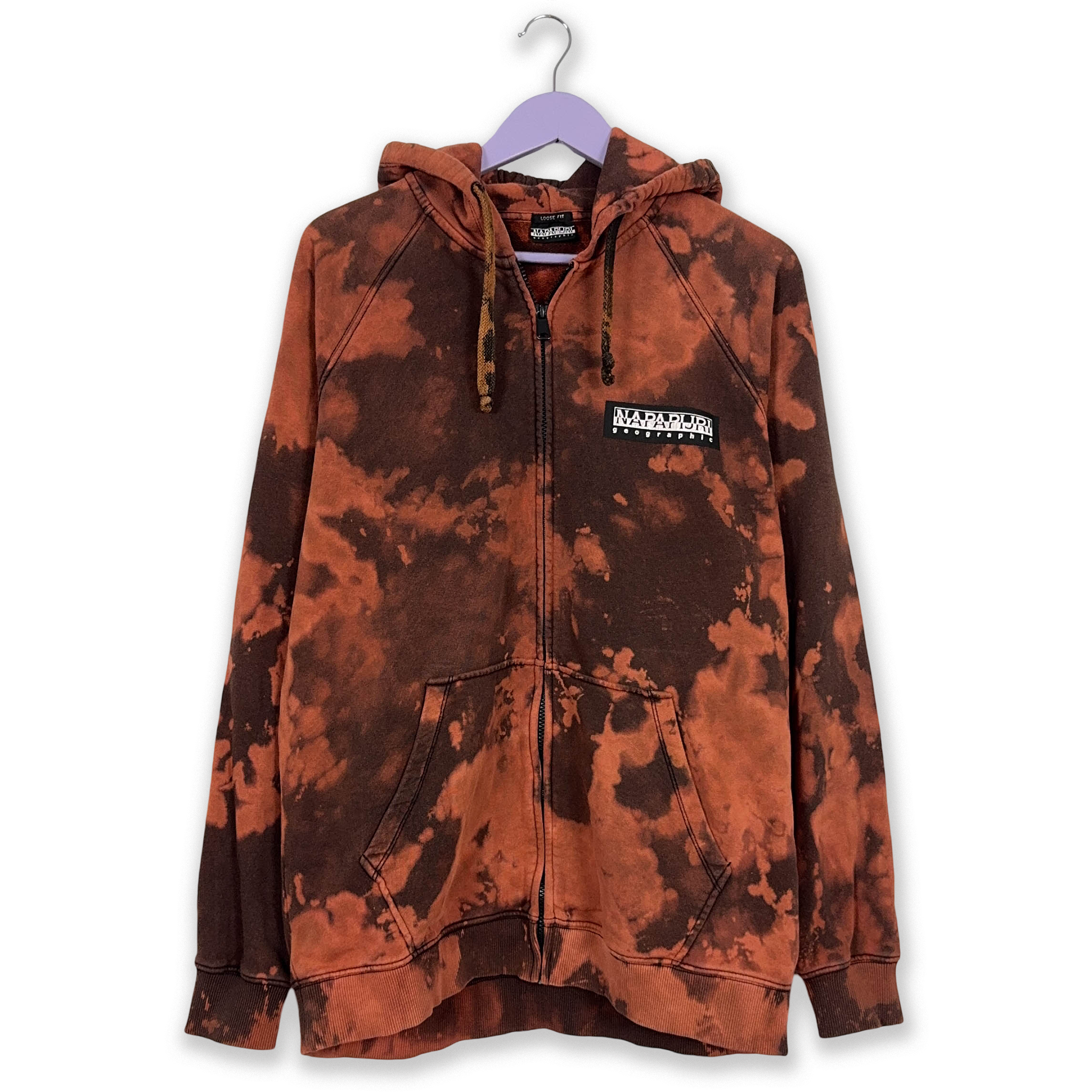 Felpa Napapijri Tie Dye arancione con zip e cappuccio - Taglia L uomo