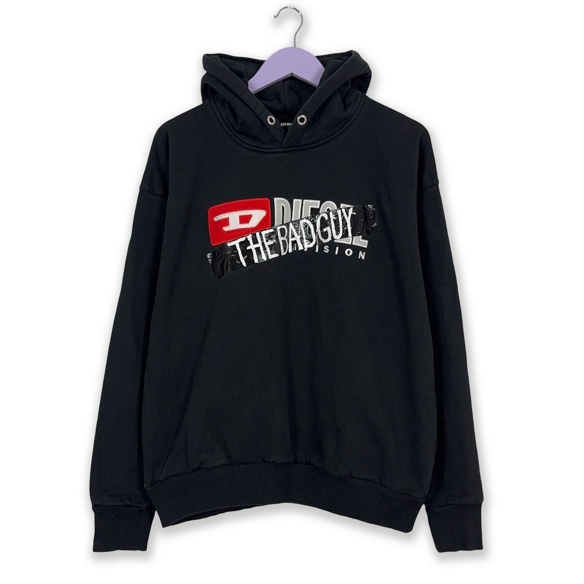 Felpa Diesel nera con stampa e cappuccio 100% cotone - Taglia M uomo