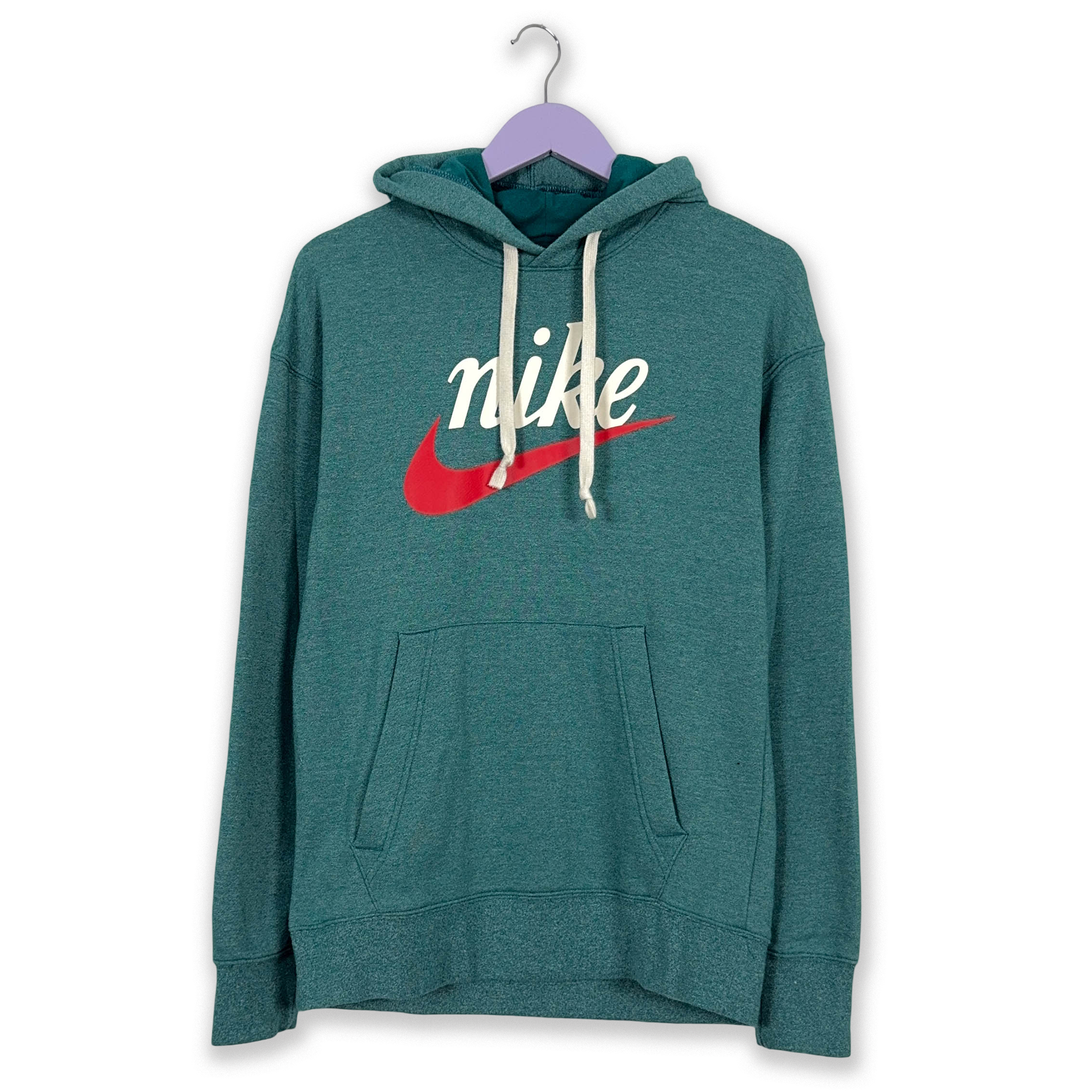 Felpa Nike verde acqua con cappuccio e logo spellout stampato - Taglia S/M uomo