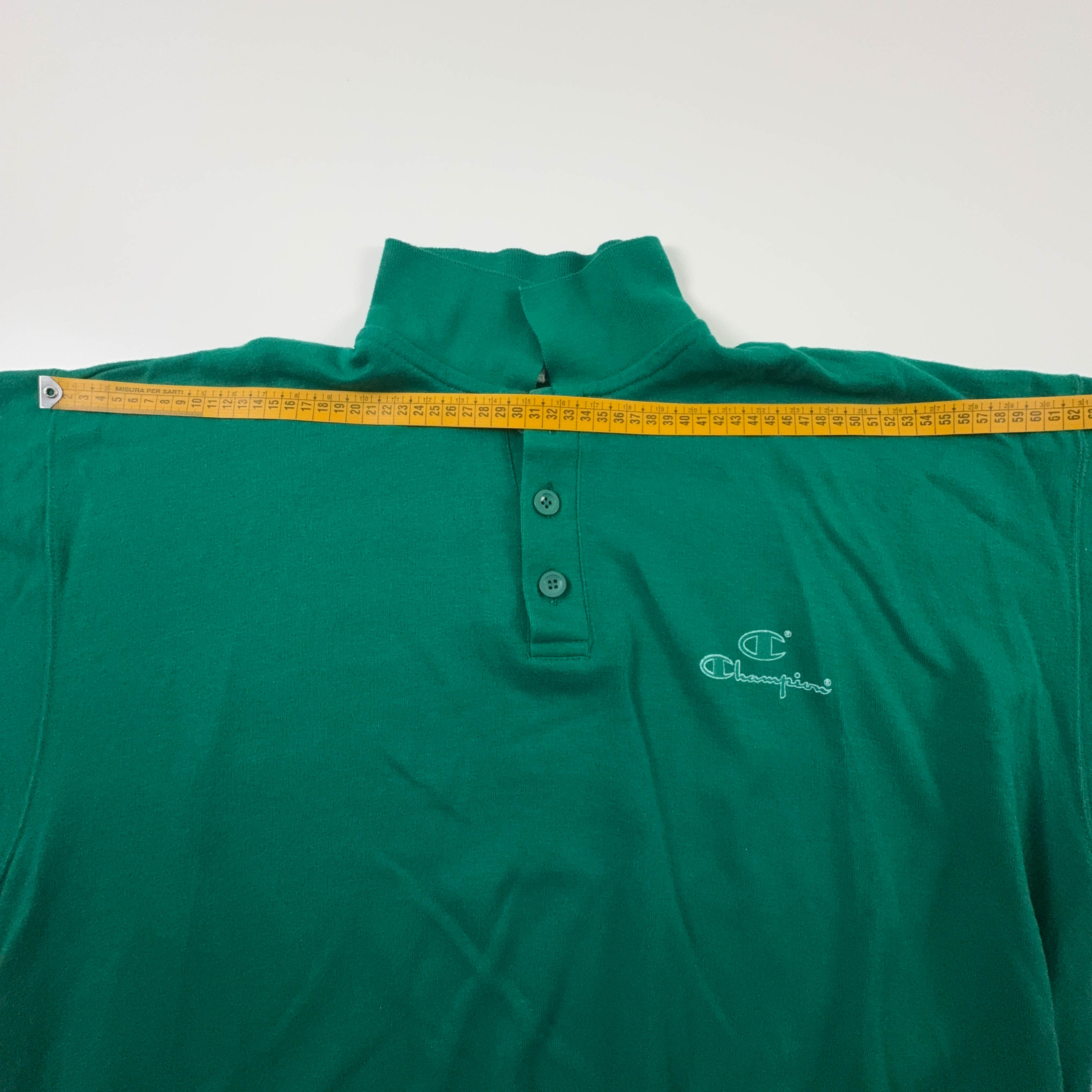 Felpa Champion Vintage a maniche corte verde con bottoni anni 80 - Taglia XL uomo
