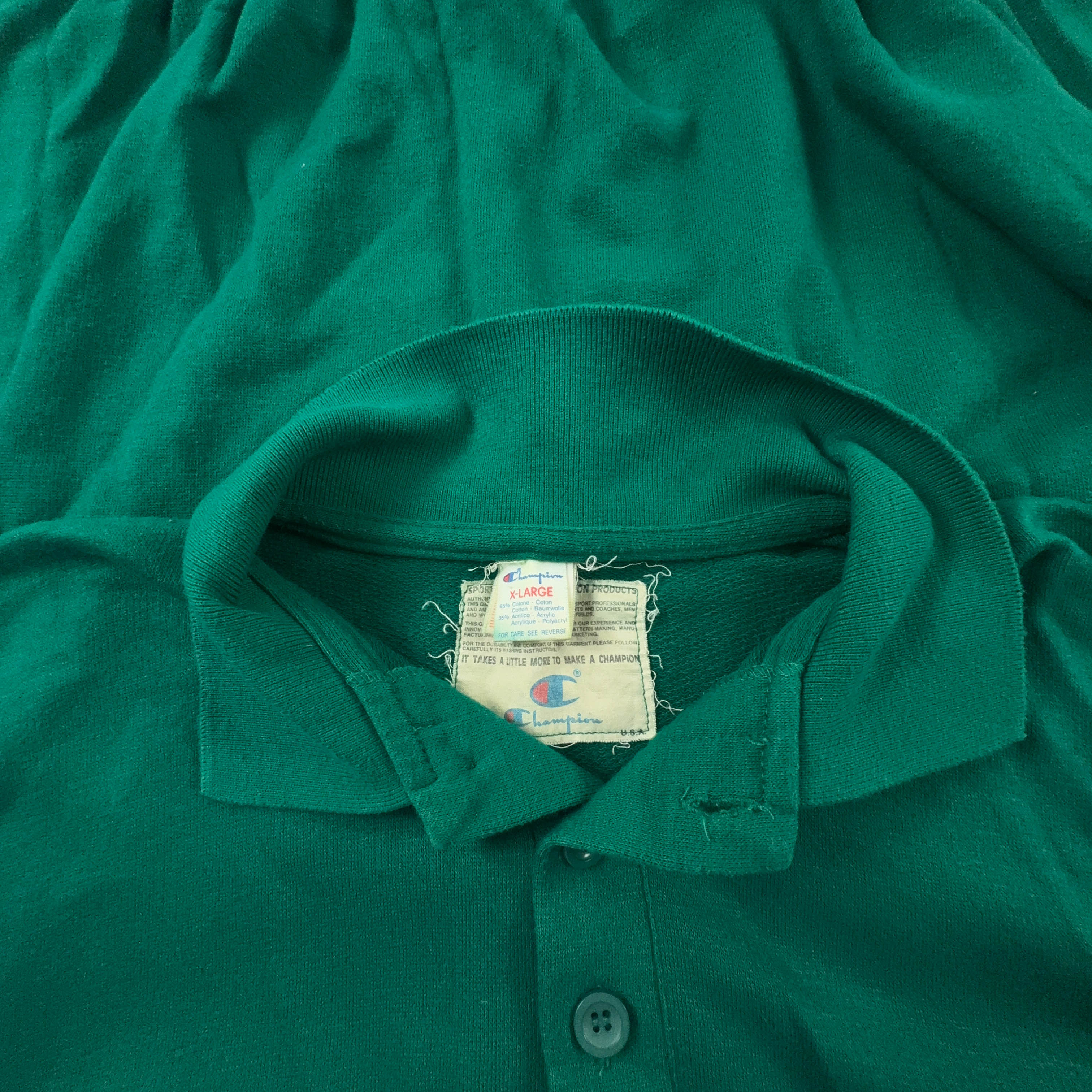 Felpa Champion Vintage a maniche corte verde con bottoni anni 80 - Taglia XL uomo