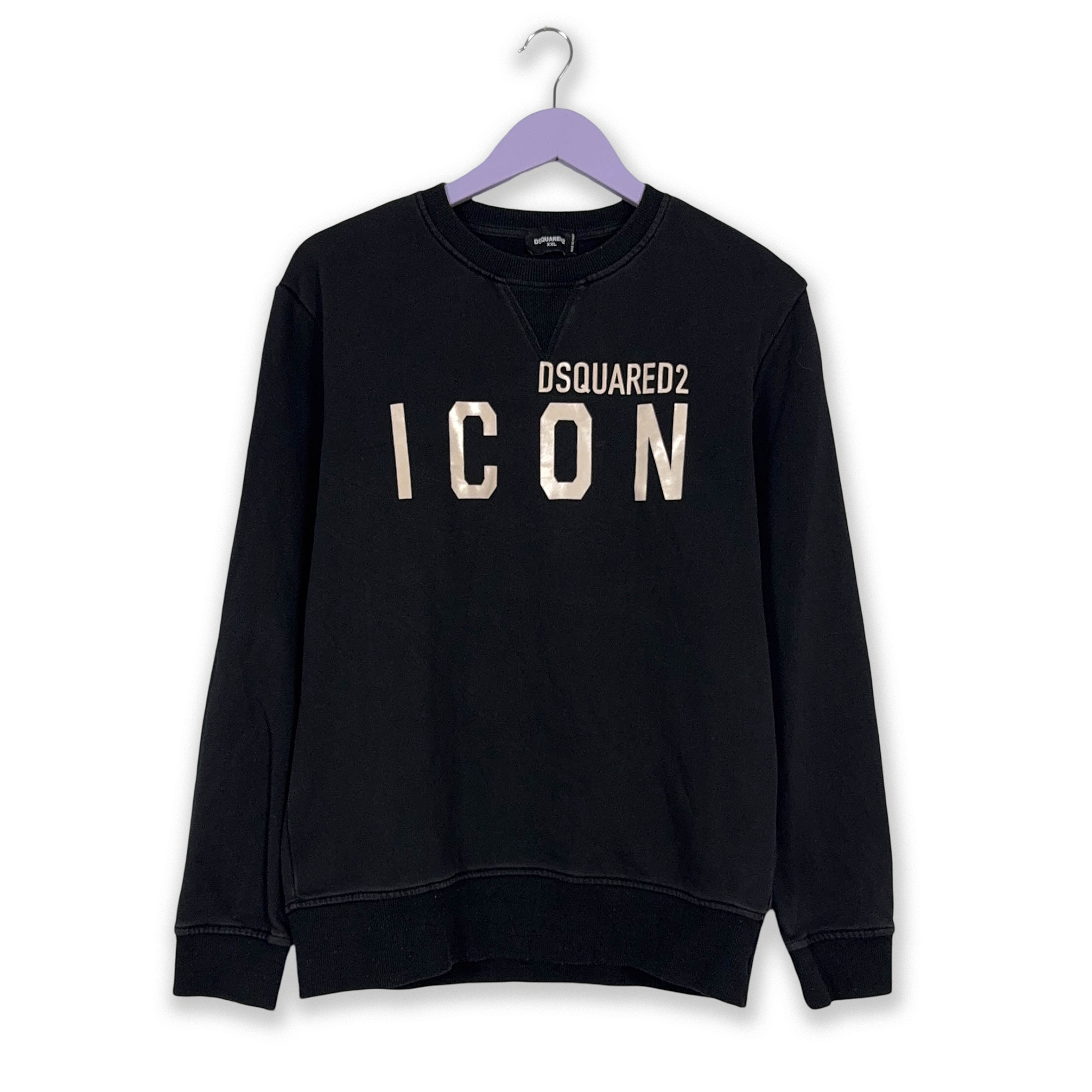 Felpa Dsquared2 nera a girocollo con logo stampato - Taglia L uomo