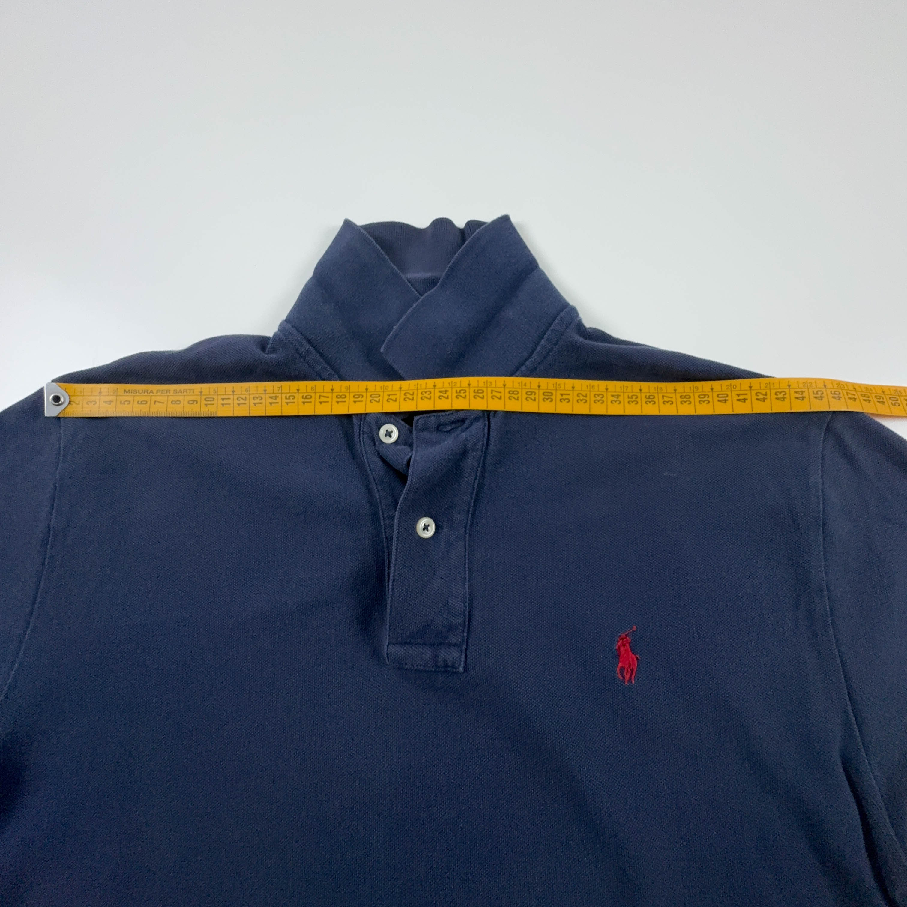 Polo Ralph Lauren blu scura tinta unita in cotone manica corta - Taglia S/M uomo