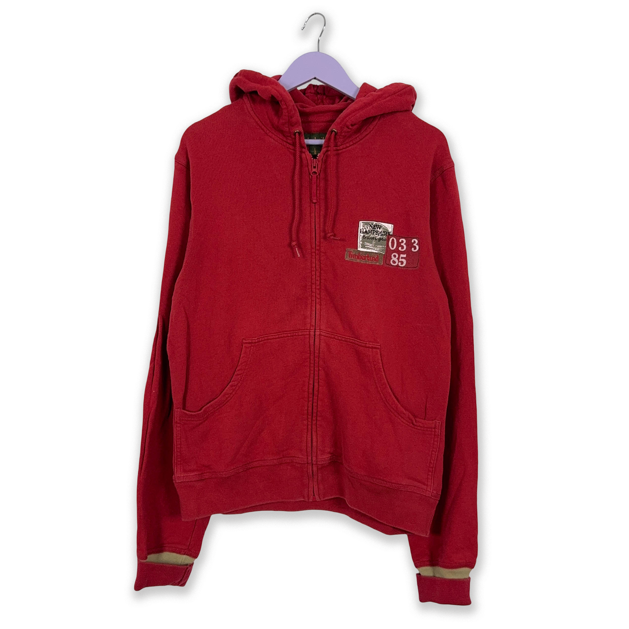 Felpa Timberland rossa in cotone con zip e cappuccio - Taglia L uomo