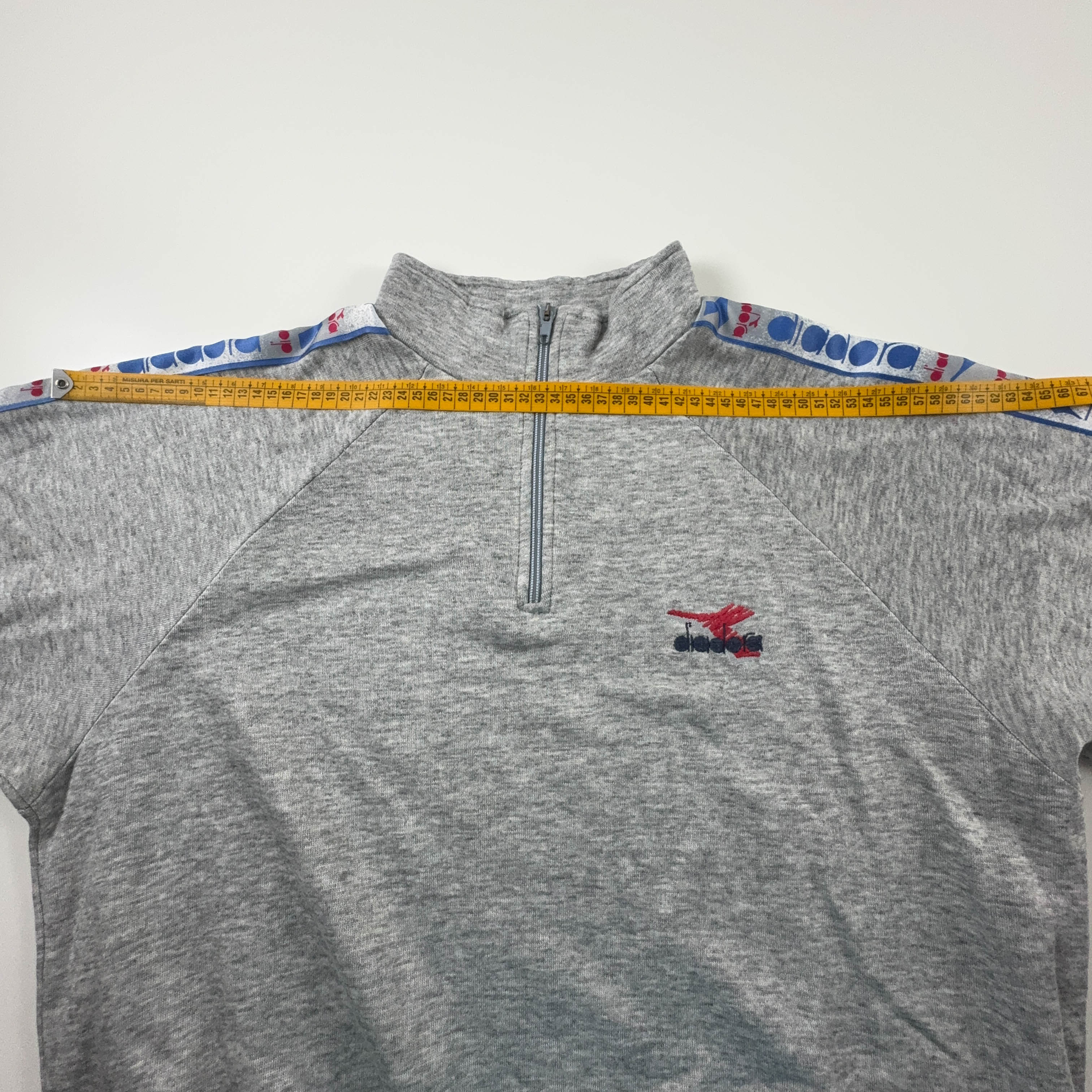 Felpa Diadora Vintage grigia quarter zip 50% cotone anni 90 - Taglia L uomo