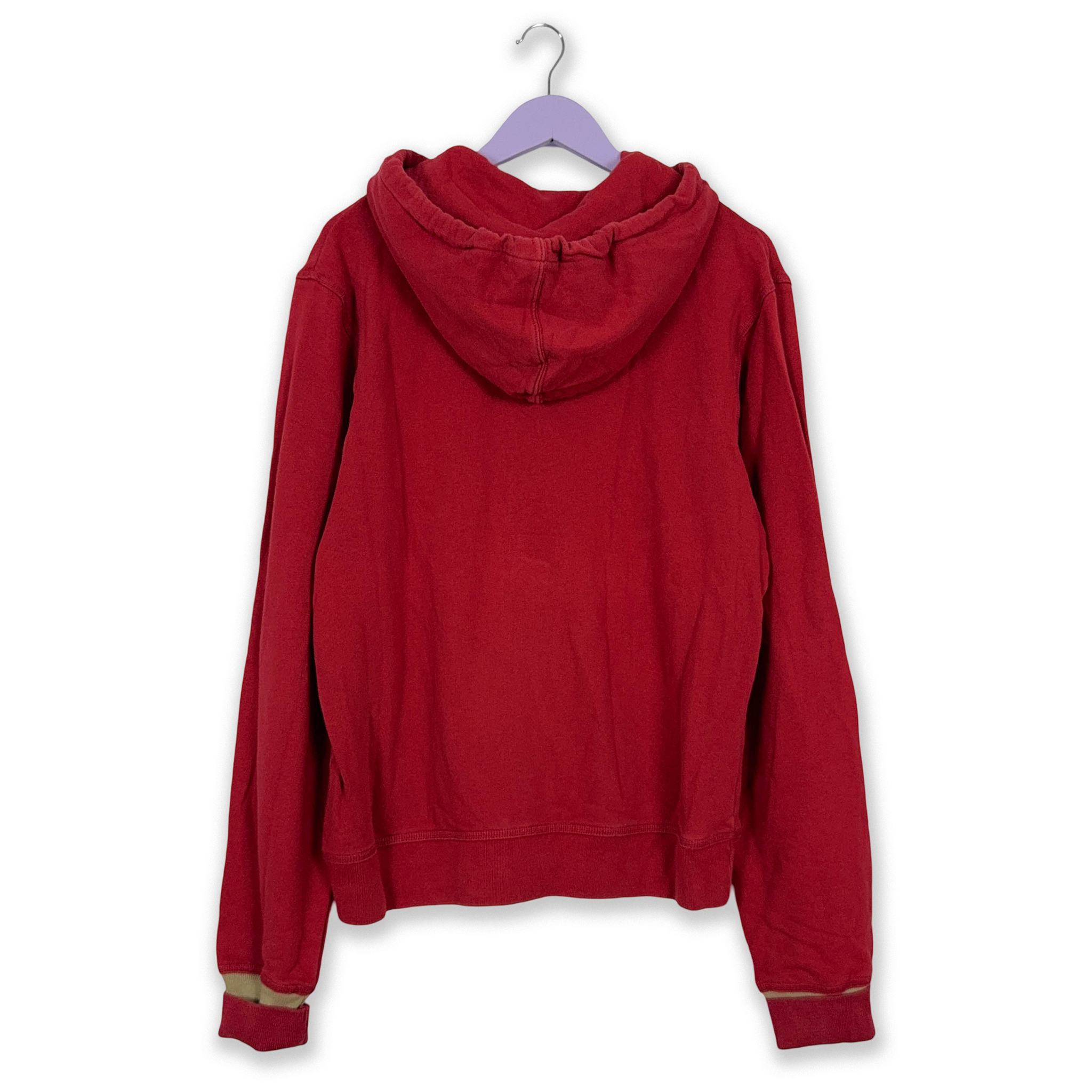 Felpa Timberland rossa in cotone con zip e cappuccio - Taglia L uomo