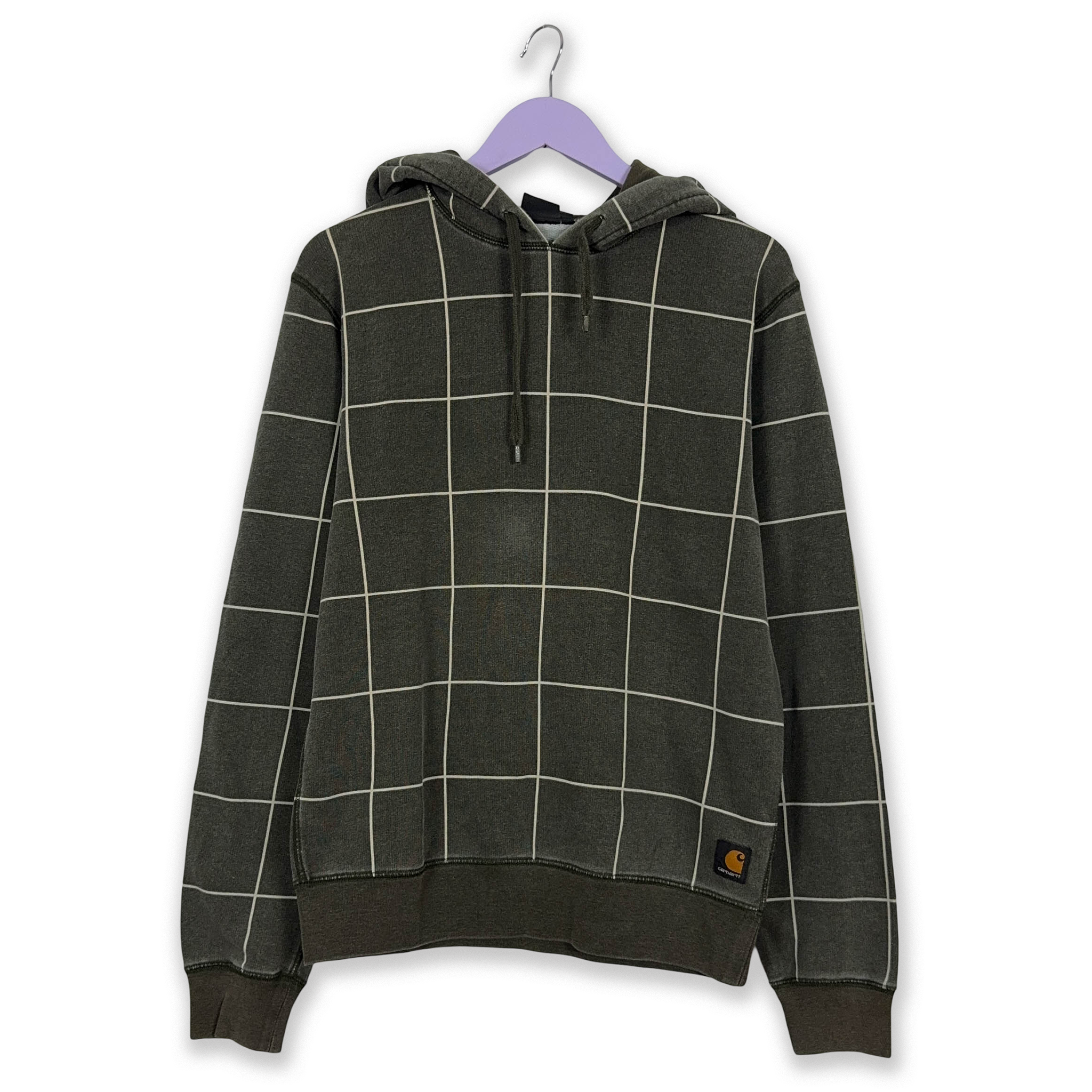 Felpa Carhartt verde a quadri faded con cappuccio - Taglia M/L uomo