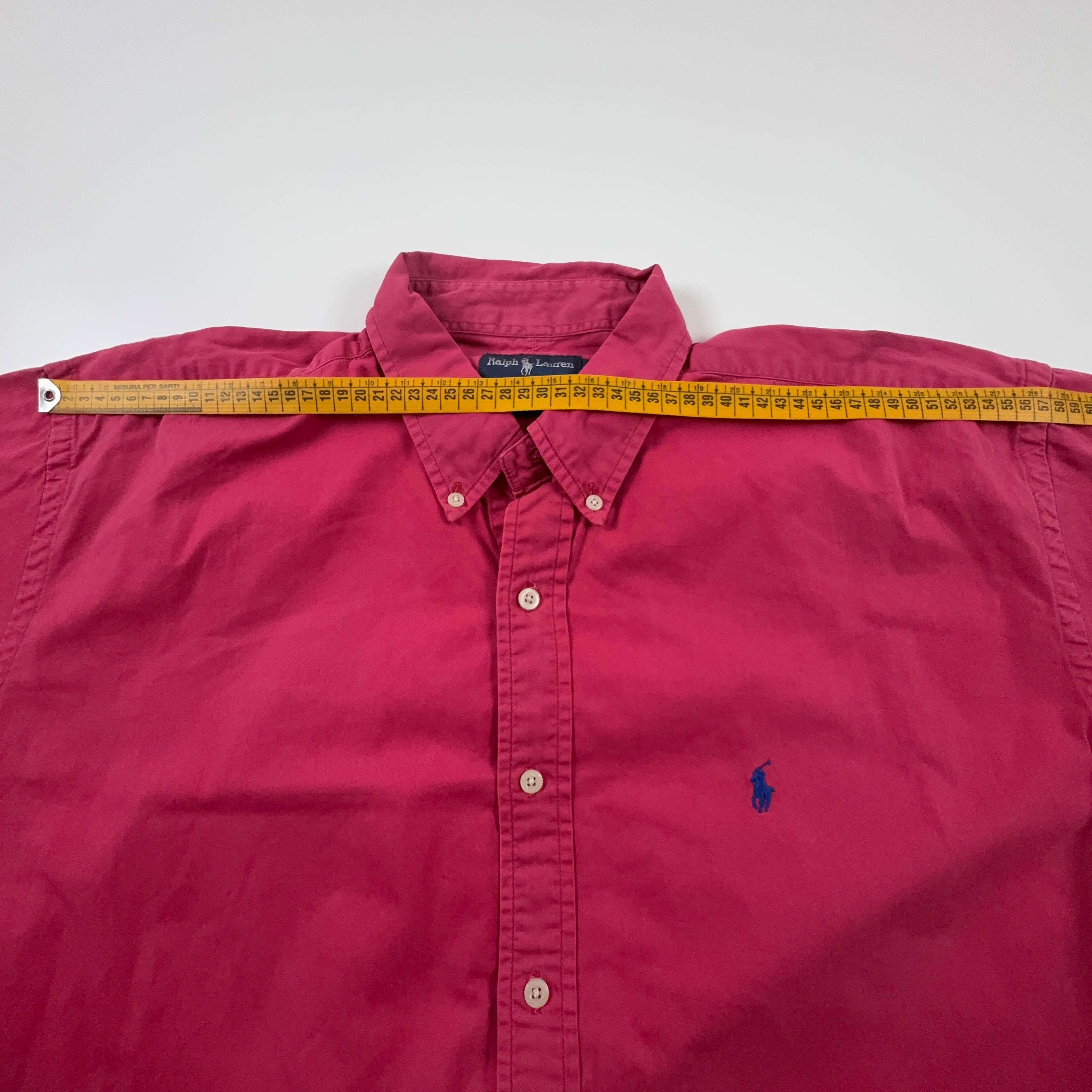 Camicia Ralph Lauren Vintage fucsia tinta unita in cotone manica corta - Taglia XXL uomo