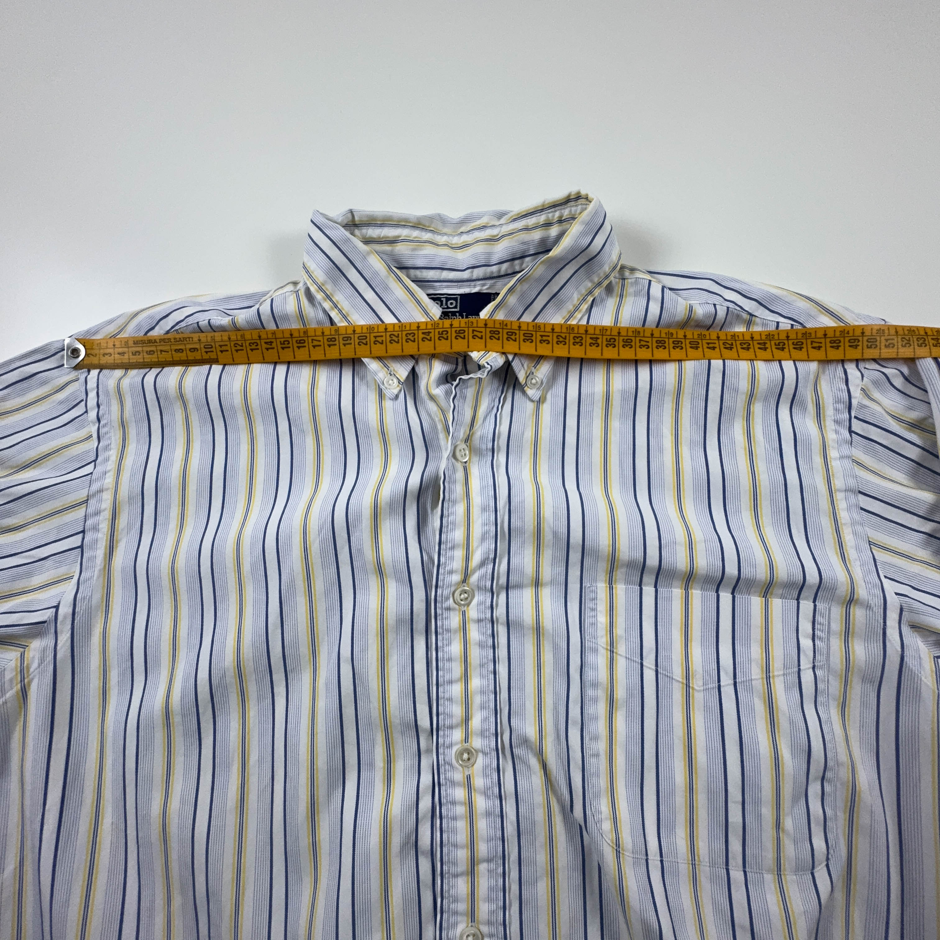 Camicia Ralph Lauren Vintage bianca blu e gialla a righe manica lunga - Taglia 17 uomo