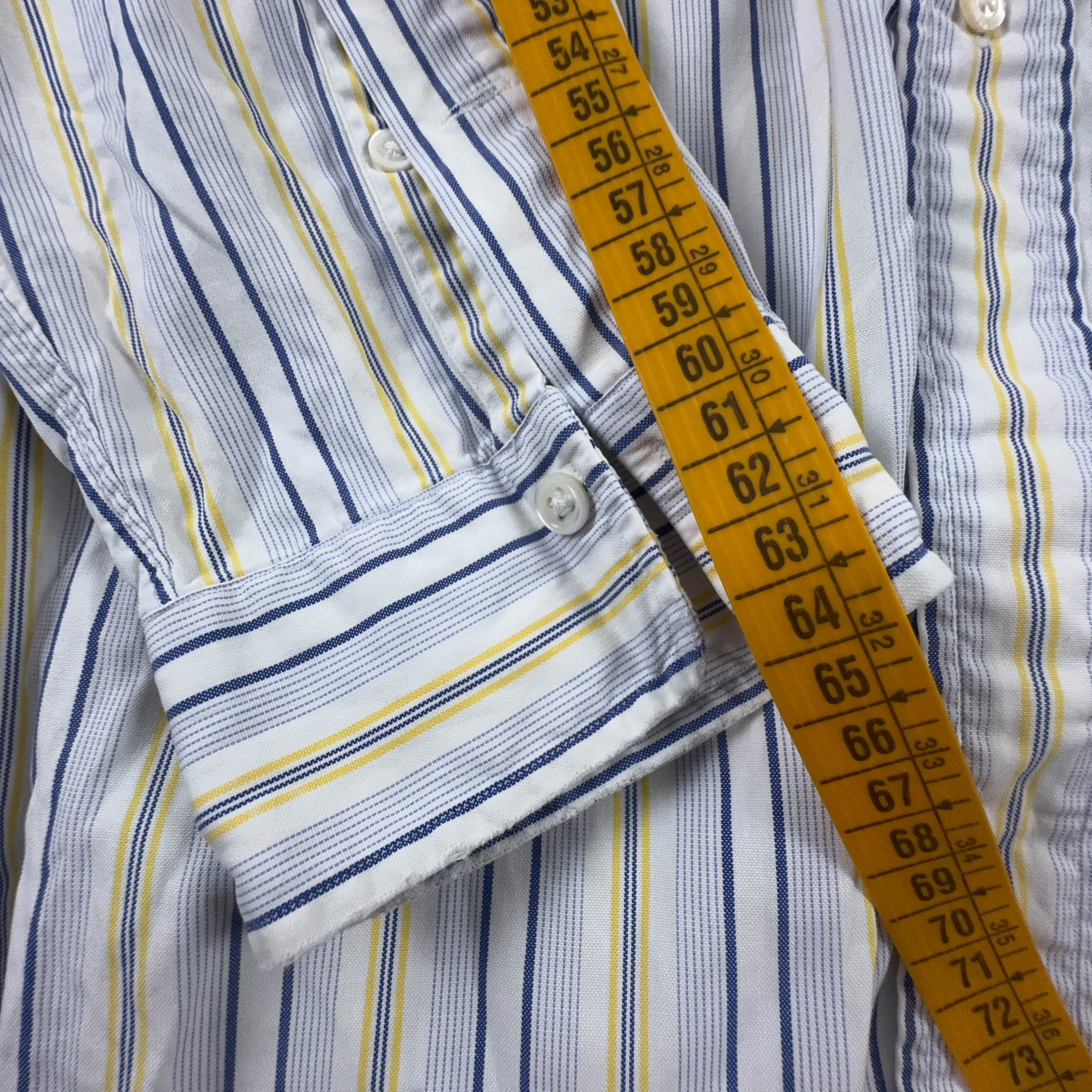 Camicia Ralph Lauren Vintage bianca blu e gialla a righe manica lunga - Taglia 17 uomo