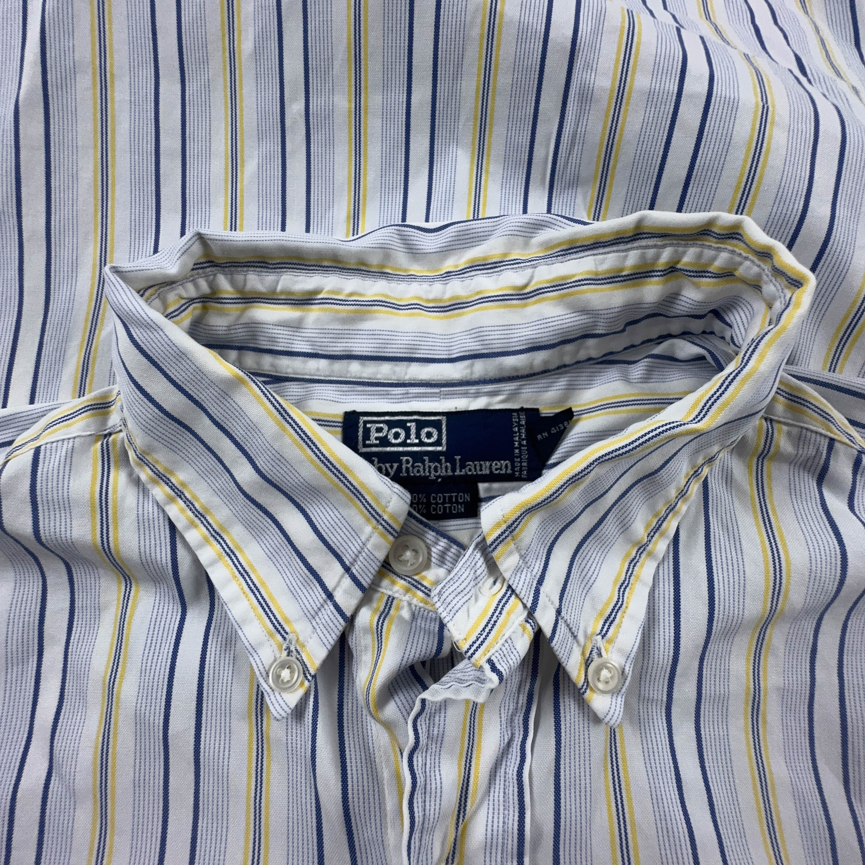 Camicia Ralph Lauren Vintage bianca blu e gialla a righe manica lunga - Taglia 17 uomo